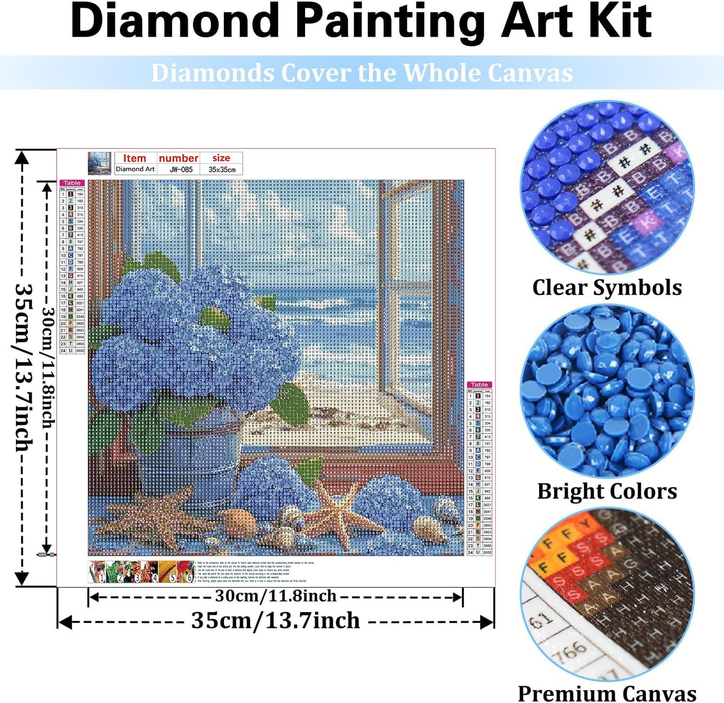 GEWOUVIN Window Side Hydrangea Diamond Art Kits for Adults,Seaside Diamond Painting Kits for Adults Beginners,DIY Full 5D Round Drill Gem Art Kits for Gift Home Wall Decor【13.8x13.8inch】