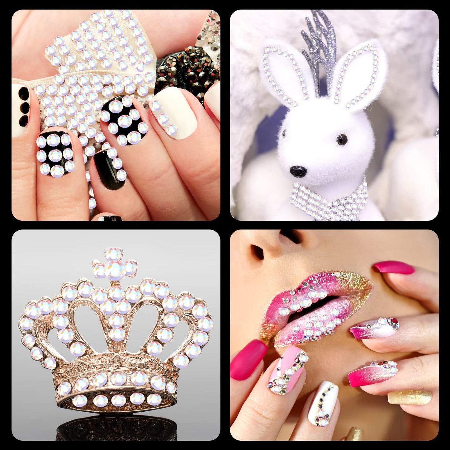 TecUnite 2000 Pieces Flat Back Round White Polar Light Crystal Rhinestones (1.5-6 Mm) with Pick Up Tweezer and Picking Pen for Crafts, Nail, Clothes, Shoes, Bags, DIY Art