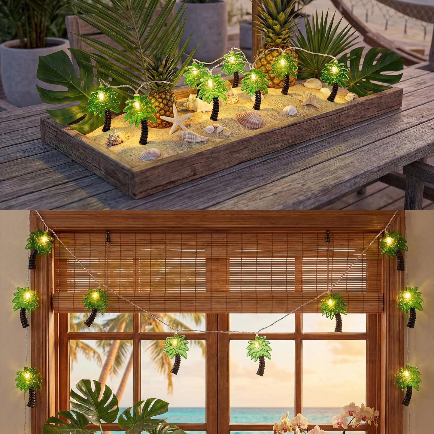 8.5Ft Palm Tree String Lights Outdoor, Waterproof Patio Palm Tree Lights String with 10 Mini Incandescent Lights, Summer Beach Theme String Lights for Indoor Bedroom Christmas Party Decor, White Wire