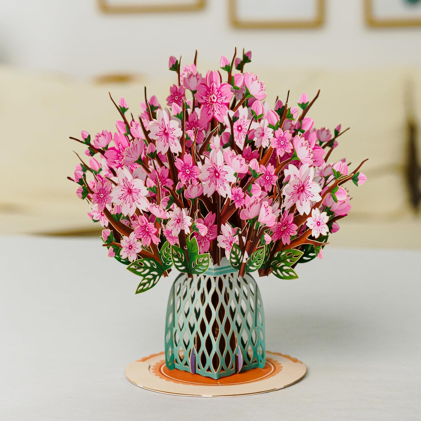 Paper Love 3D Cherry Blossom Flower Bouquet Pop Up Card, with Forever Flowers Keepsake, Gift For Birthday, All Occasion or Just Because - Oversized 10" x 7" Cards - Includes Envelope And Note