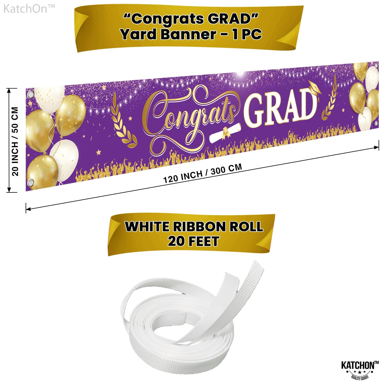 KatchOn, Xtralarge Purple and Gold Congrats Grad Banner - 120x20 Inch | Purple and Gold Graduation Yard Banner for Outdoor Graduation Decorations 2026 | 2026 Graduation Party Decorations
