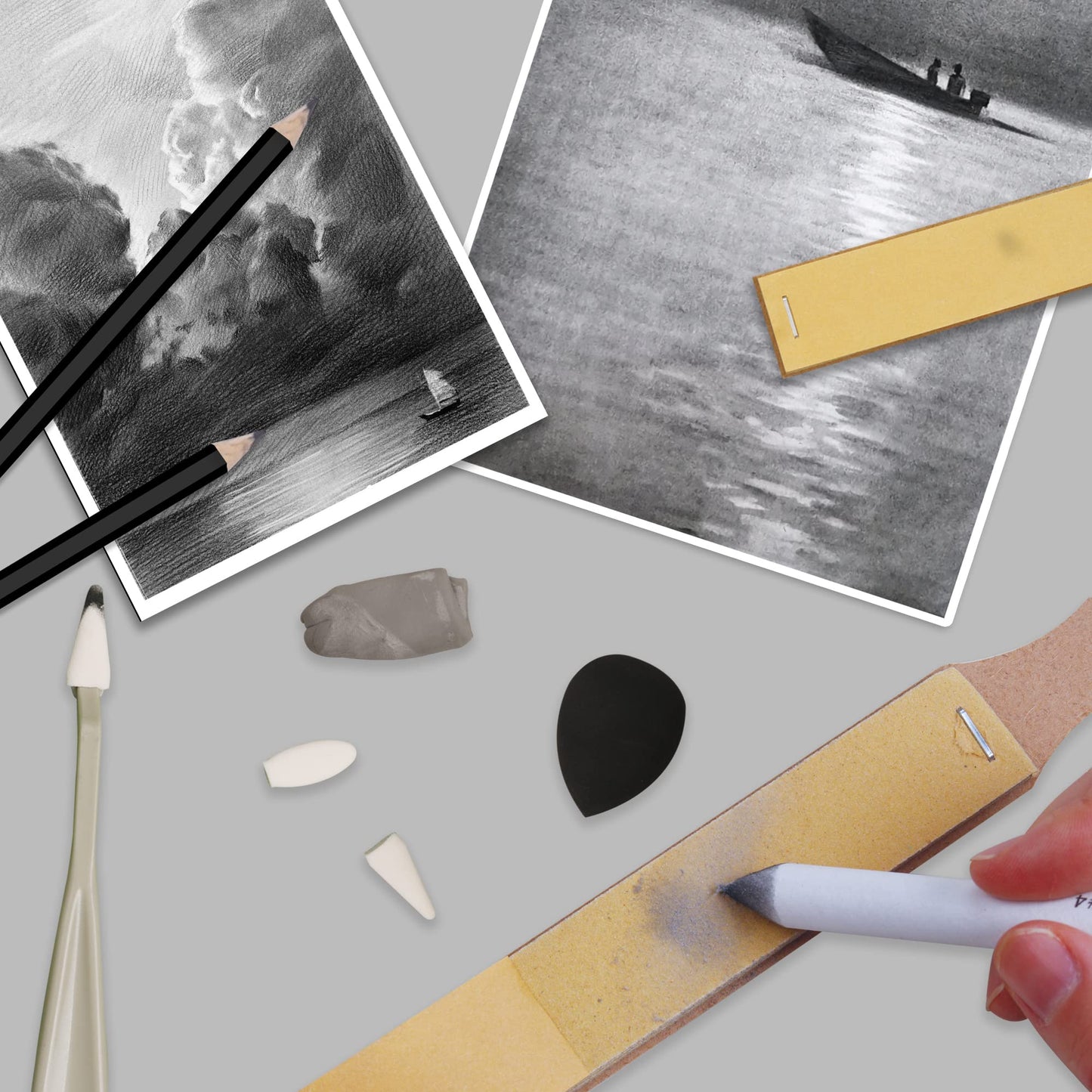 HIFORNY 38 PCS Sketch Drawing Tools - Blending Stumps and Tortillions Set Blending Tools with Art Sketch Wipe Scrapers,Rub Sponge,Kneaded Eraser and Sandpaper Sharpeners