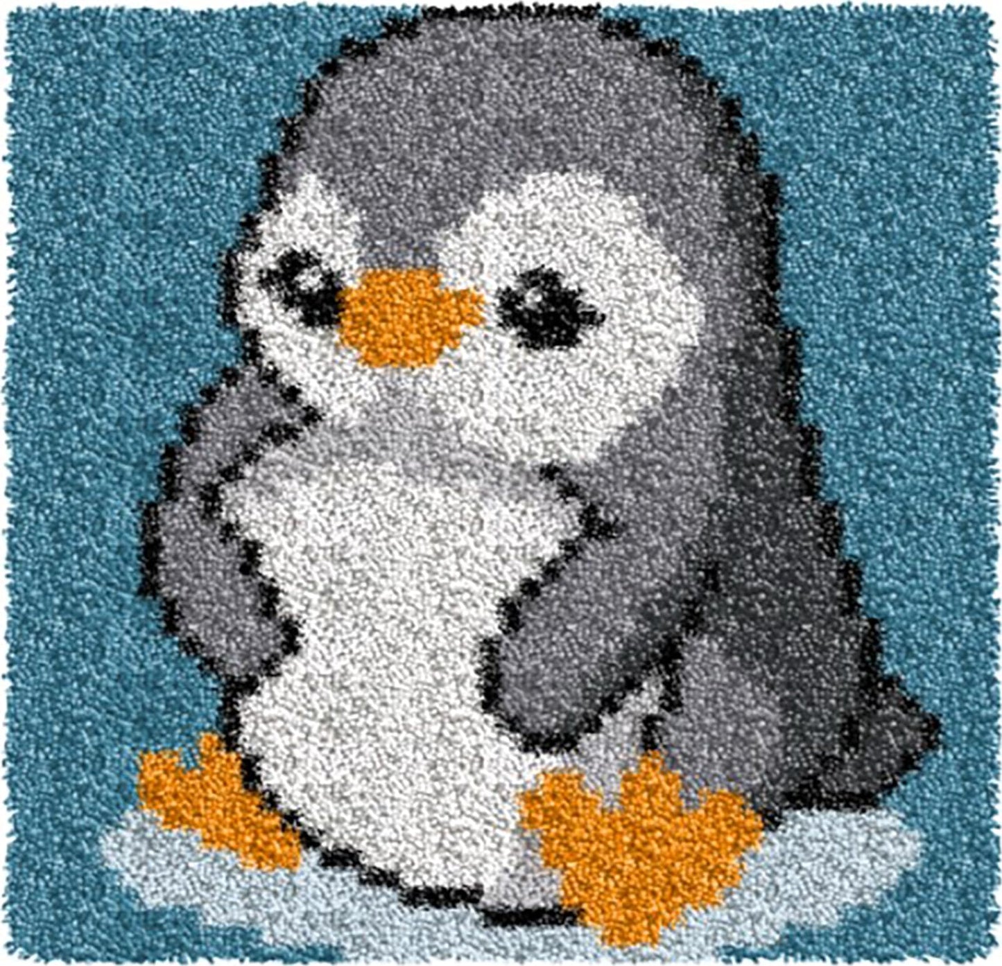 Latch Hook Kits for Kids Adults DIY Rug Tapestry Kits with Printed Canvas Embroidery Kits Festival Gifts Home Decoration (Penguin,11.8inch X 11.8inch)