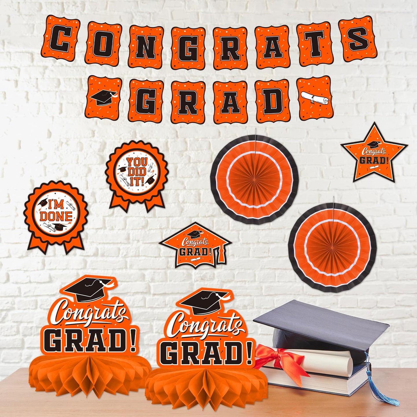 Orange Themed 2026 Graduation Decorations Set - Congrats Grad Banner, Class of 2026 Backdrop, Balloons & Streamers Kit - Complete Party Supplies for High School & College Celebrations