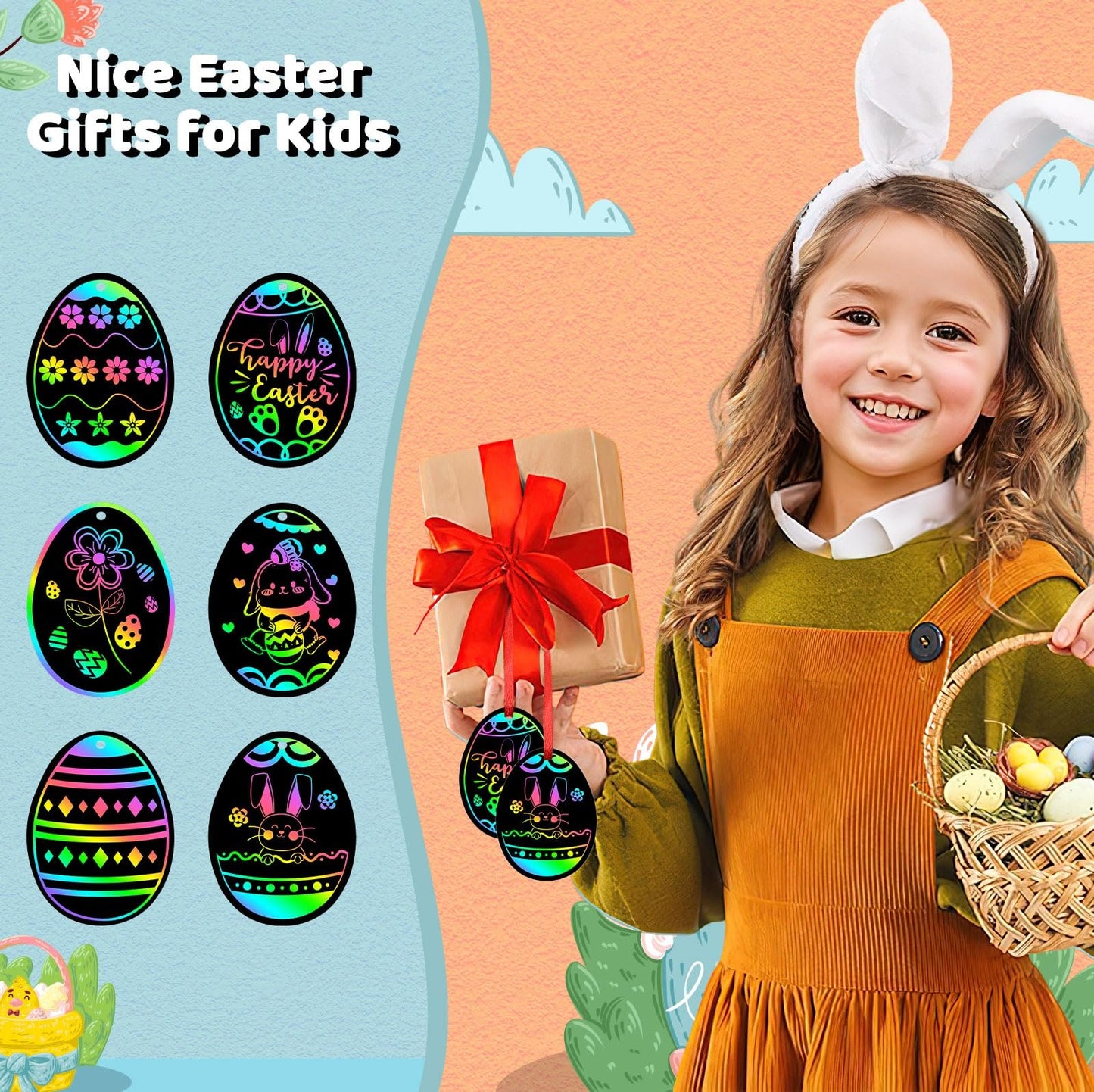 36 PCS Easter Egg Scratch Art for Kids, Rainbow Magic Scratch Paper Easter Crafts for Kids Gifts School Classroom Activities Project Party Favors Basket Fillers