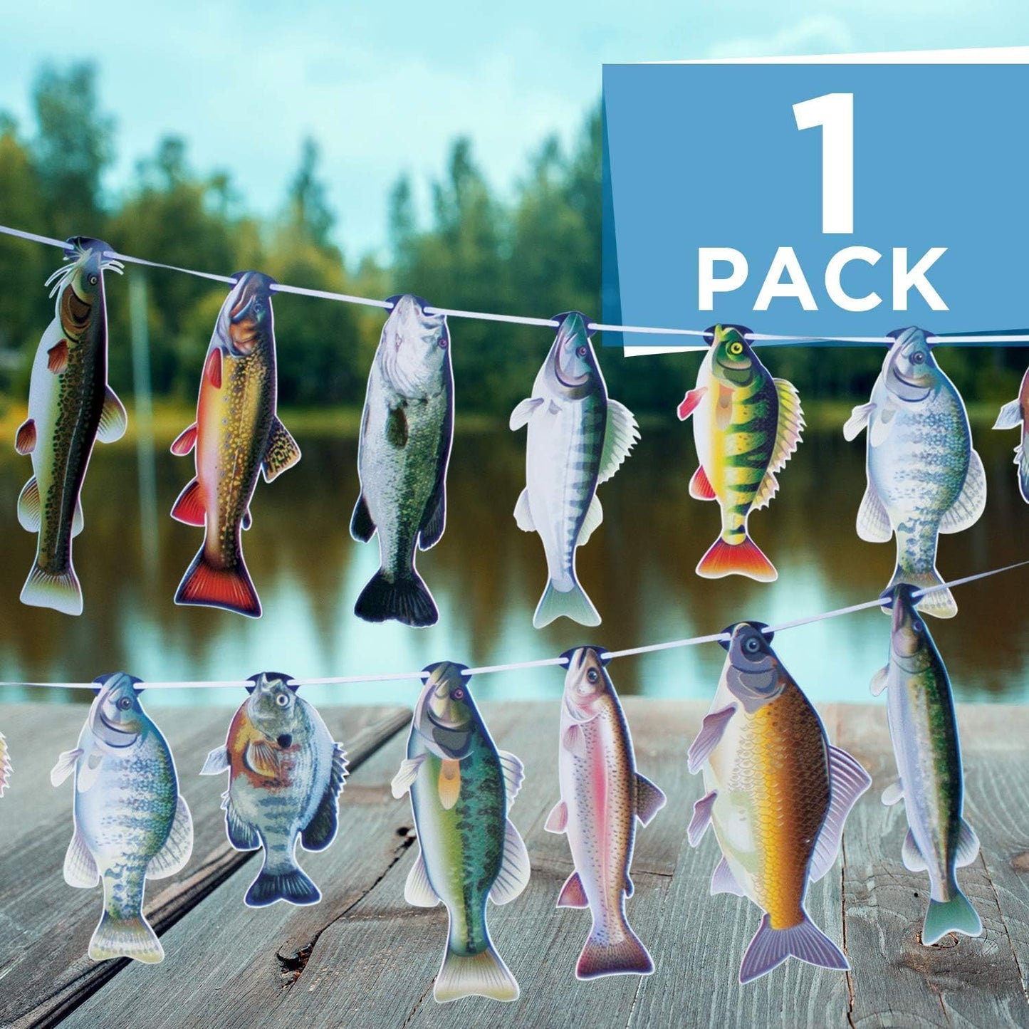 Havercamp Gone Fishin String Hanging Banner for Fish Fry, Bass Fishing, Freshwater Pond & Salt Water Tournament Fishing Decorations