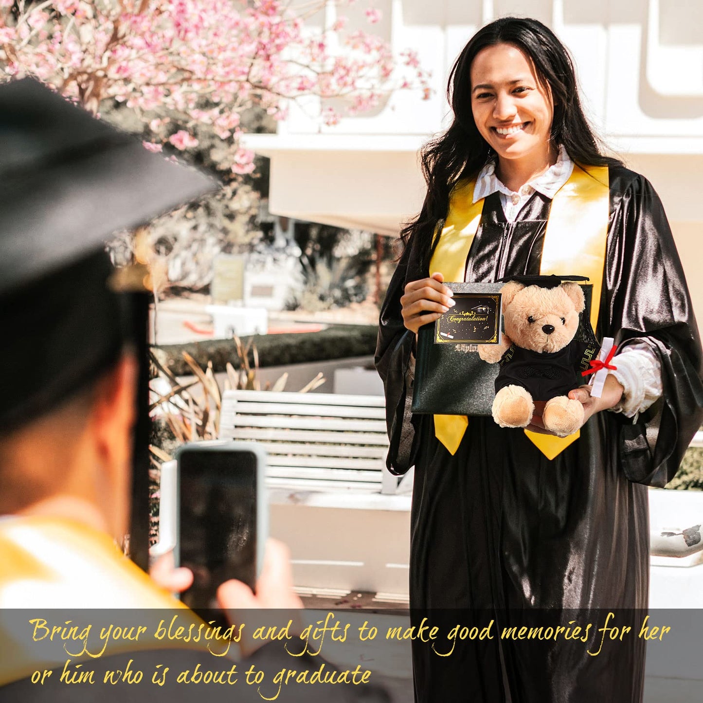 ZJoey Bear with Graduation Cap Toys Class of 2026 Plush Stuffed Teddy Bear Animal Dog Cap and Gown with Greeting Card and Bag for Graduation Day Gift(Black)