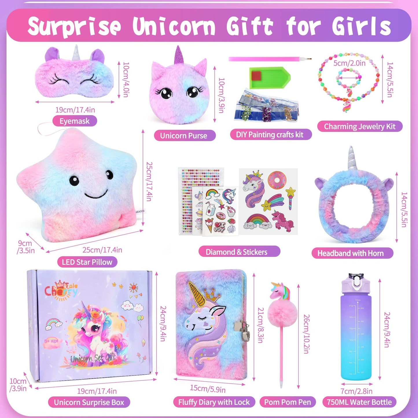 Cherry Tale Unicorn Toys for Girls Age 4-6, Kindergarten Graduation Gifts for Girls, Birthday Gifts Set with Plush Diary Kit, for Daughter Niece 5 6 7 8 9 10 Year Old