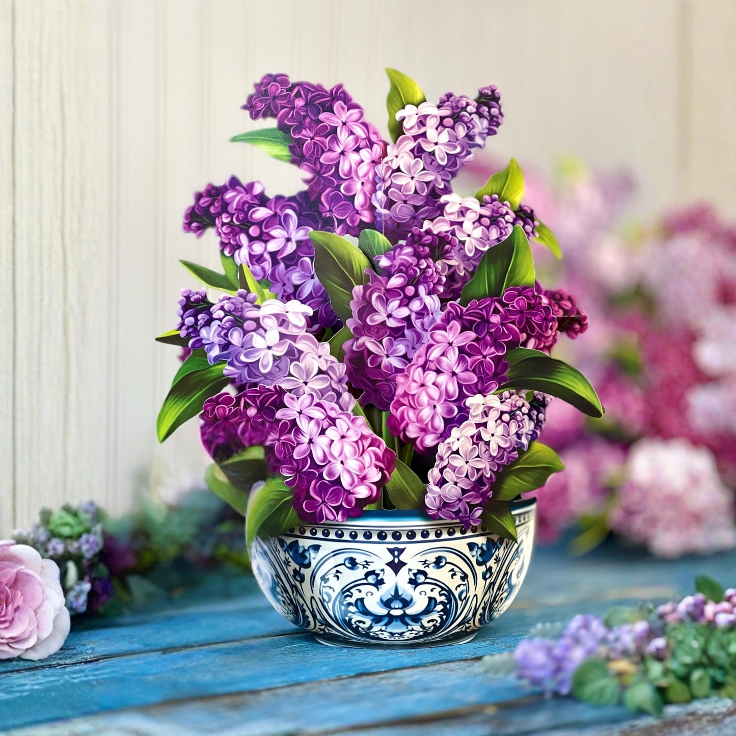 Freshcut Paper Mother's Day Garden Lilacs Pop Up Cards, 12 Inch Life Sized Forever Flower Bouquet 3D Popup Greeting Card, Birthday Cards, Mother's Day Card, Blank Notecard & Envelope