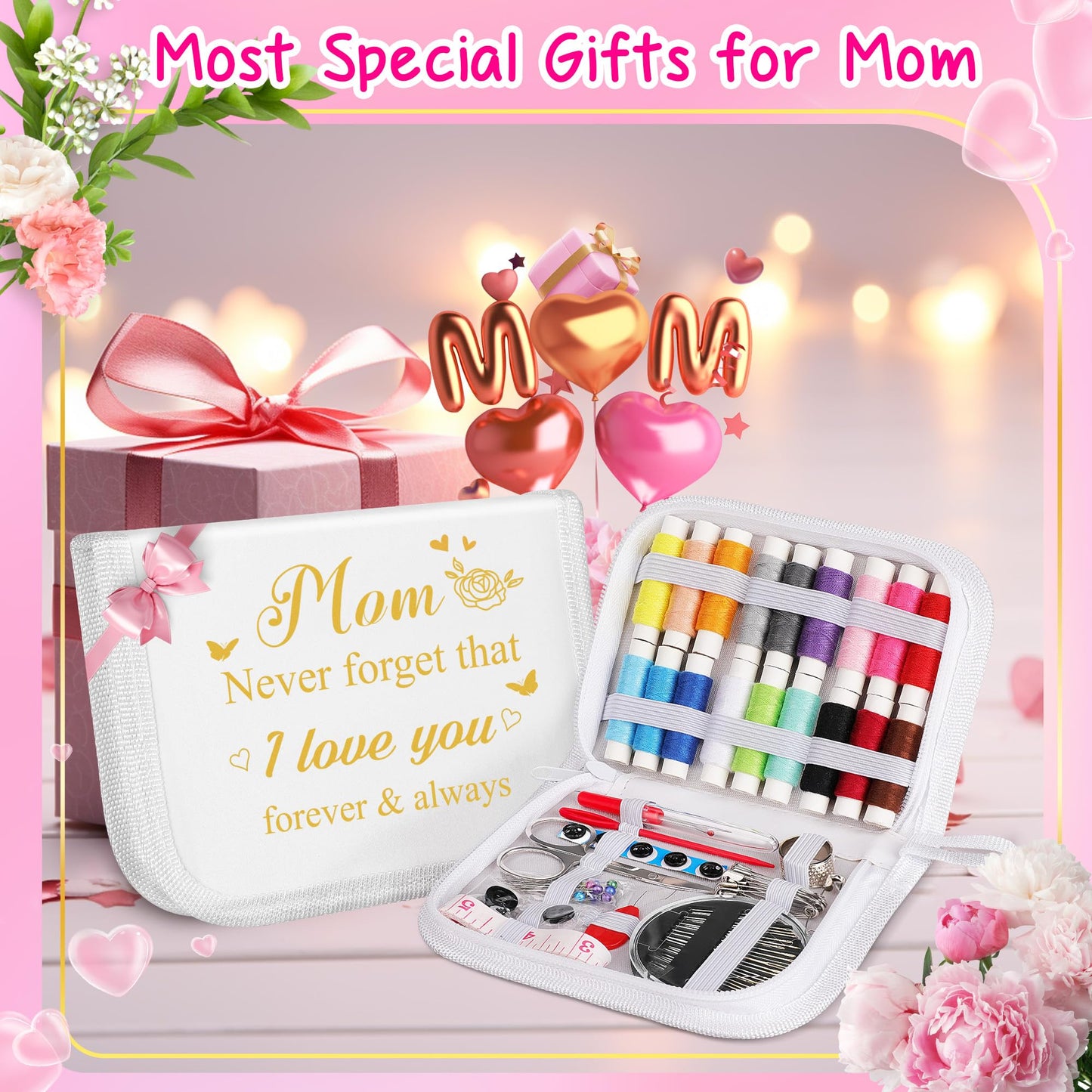 Sewing Kit Mothers Day Gifts for Mom Women Mother Her, Sewing kit Small Portable Sewing Supplies Accessories with Carrying Case Includes Thread, Needle, Scissors, Measure Tape, Thimble