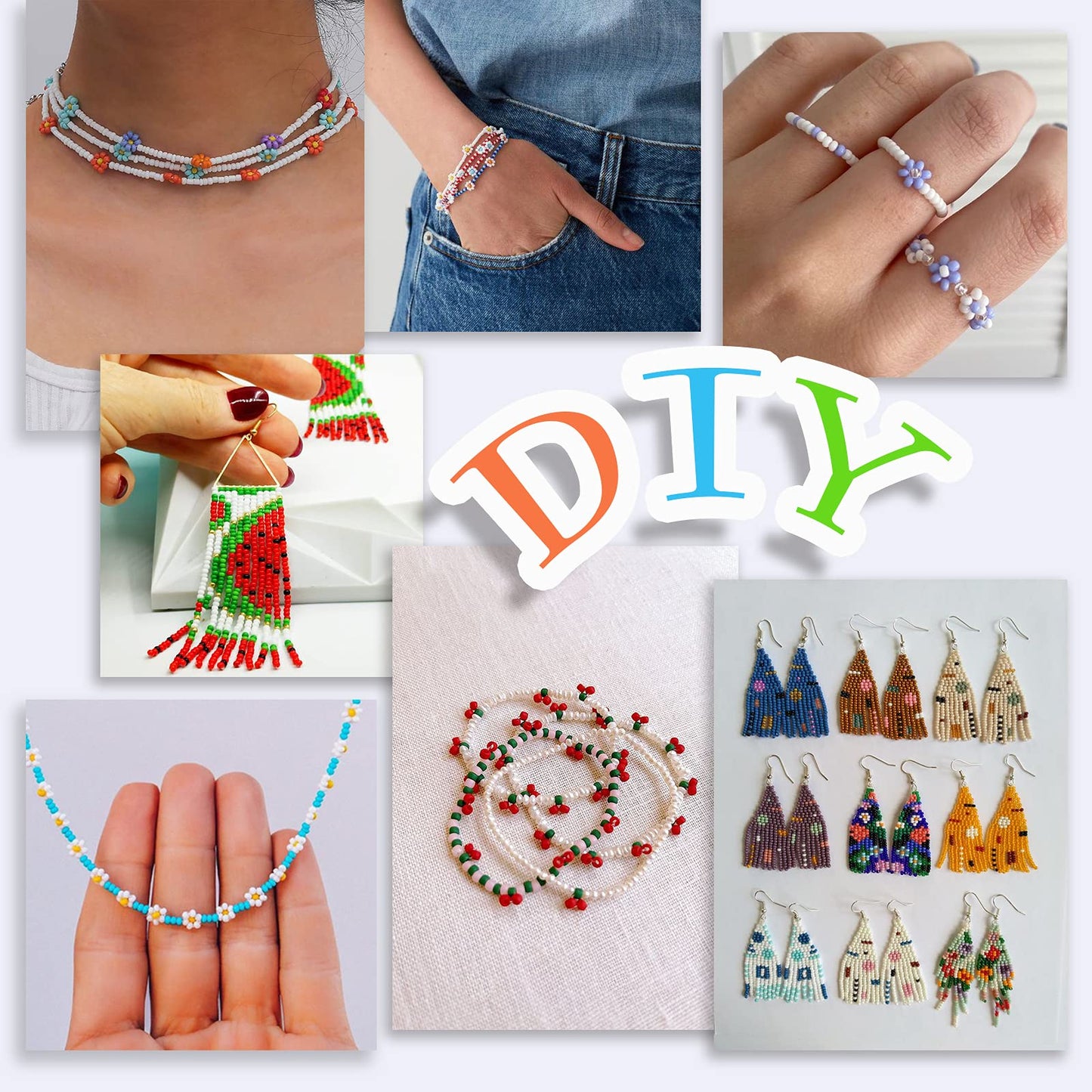 3MM Bracelet Beads Kit for Bracelets Making, 35000pcs Seed Beads Small Glass Beads 8/0 Rainbow Beads Set with Letter Beads Elastic String Charms for Crafts (48 Colors)