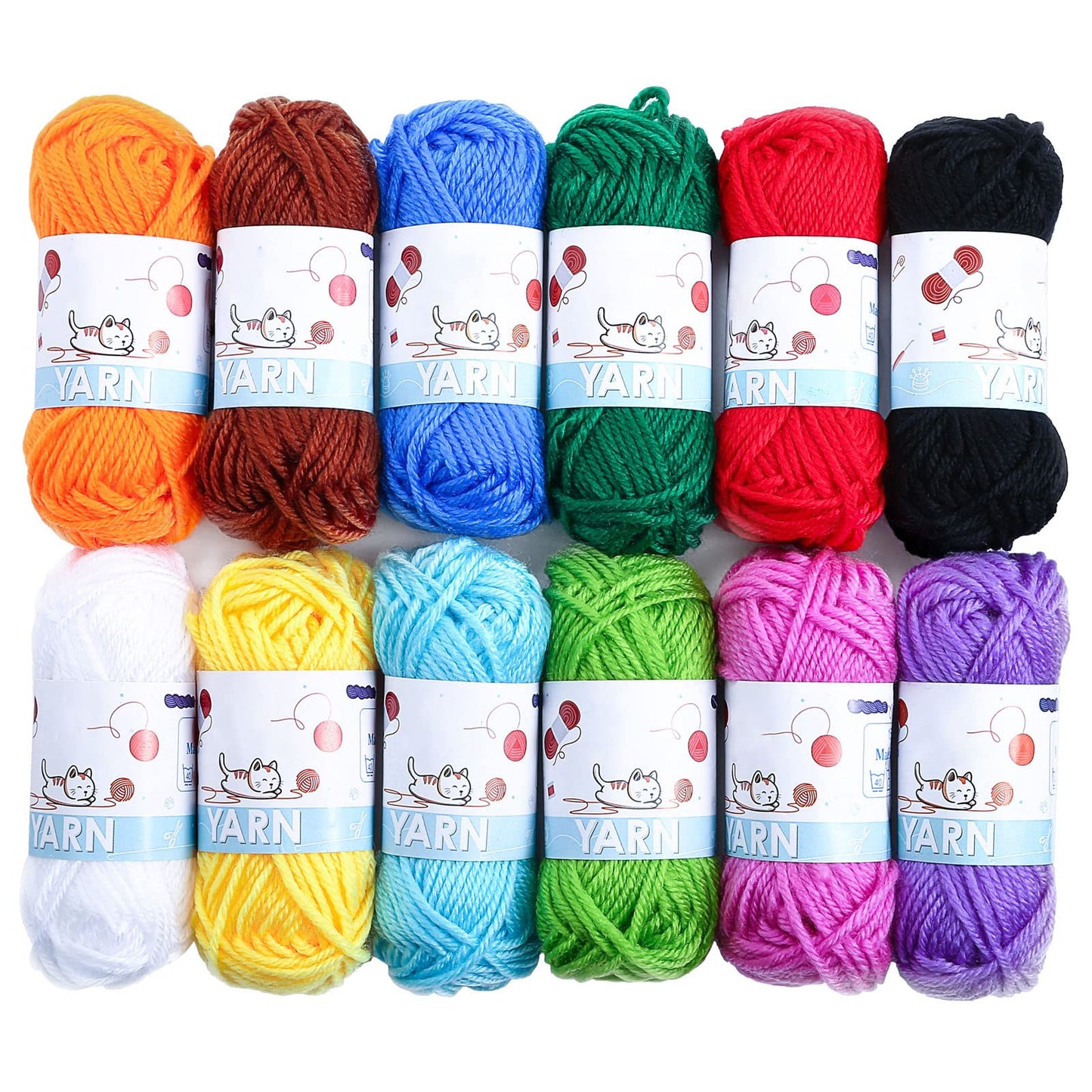 Yinsun 12 Acrylic Yarn Skeins Mini Craft Yarn, 12 Colors Starter Crochet Bulk Yarn for Child, Adult Knitting Crochet Crafts (12 x 15g)