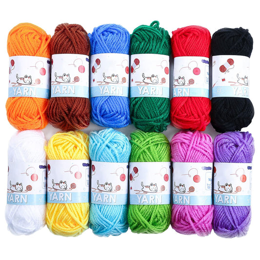 Yinsun 12 Acrylic Yarn Skeins Mini Craft Yarn, 12 Colors Starter Crochet Bulk Yarn for Child, Adult Knitting Crochet Crafts (12 x 15g)