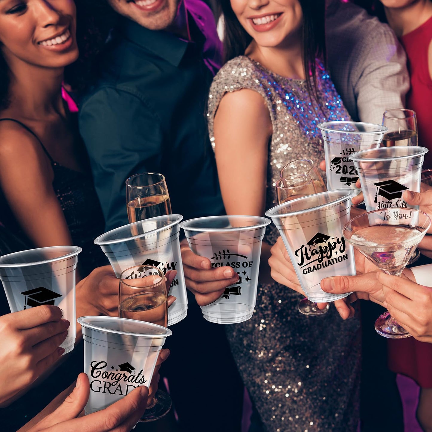 Eaasty 100 Pcs 12oz Graduation Cups 2026 Disposable Plastic Cups for Class of 2026 Graduation Party Congrats Grad Elegant Party Supplies Tableware Decorations (Clear)