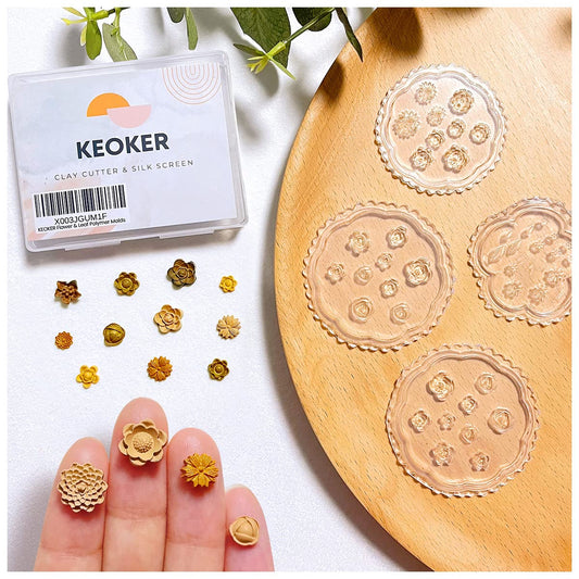 KEOKER Flower Polymer Clay Molds - 4 Pcs flower & Leaf Polymer Clay Molds for Jewelry Making, Daisy Miniature Clay Molds, Polymer Clay Molds for Polymer Clay Earrings Decoration (Mini Flower & Leaf)