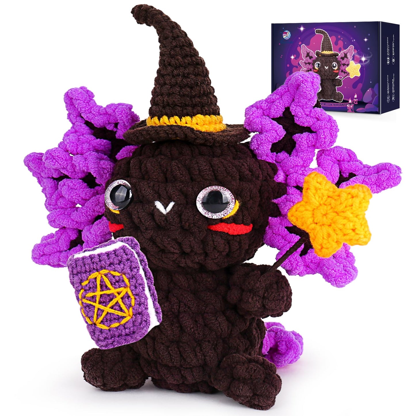 Crochetta Crochet Kit for Beginners, Crochet Starter Kit w Step-by-Step Video Tutorials, Beginner Crochet Kit for Adults Kids Women Men Complete Kit Included (Axolotl Wizard)