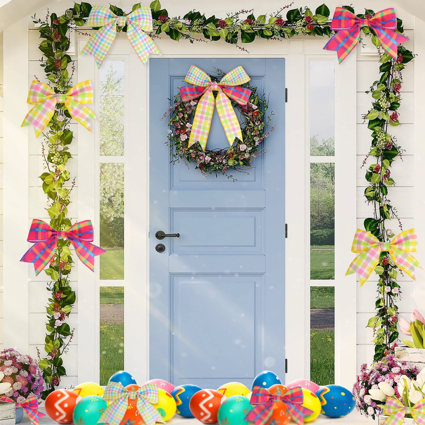 15 Yards Easter Plaid Ribbon 3 Roll 2 Inch Pastel Wired Ribbon Spring Gingham Fabric Ribbon for Gift Wrapping DIY Craft Birthday Wedding Baby Shower