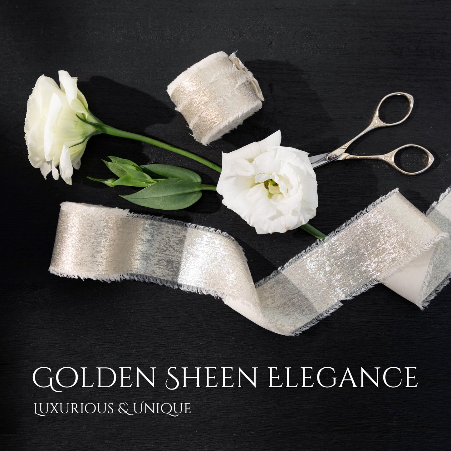 Champagne Gold Ribbon, Shimmery Chiffon Silk Ribbons Frayed Edge for Bridal Flower Bouquet Gift Wrapping Wedding Invitations Decor DIY Crafts 1.5" x 15 Yard 3 Rolls