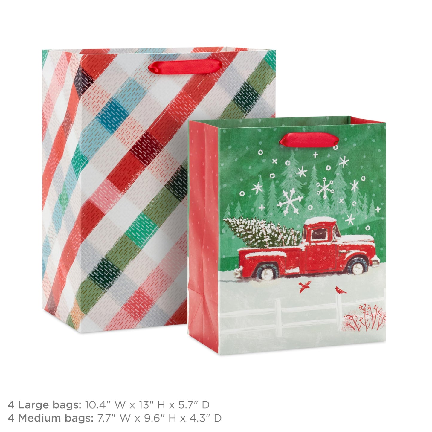Rustic Bag Assortment (8 Bags: 4 Medium 9", 4 Large 13") Snowy Red Barn, Red Truck, Plaid, Painted Wood Sign