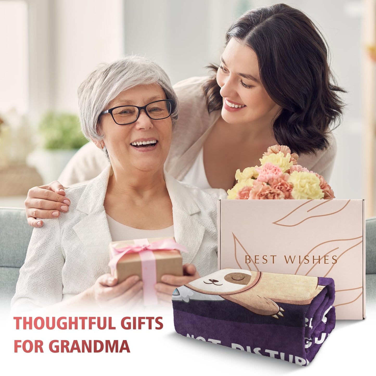 Funny Gifts for Grandma, Grandmas Birthday Gift from Grandkids, Grandma is Charging Sloth Blanket, Grandmas Gifts for Mothers Day Christmas, Soft Sloth Blanket for Grandmother 60" x 50"