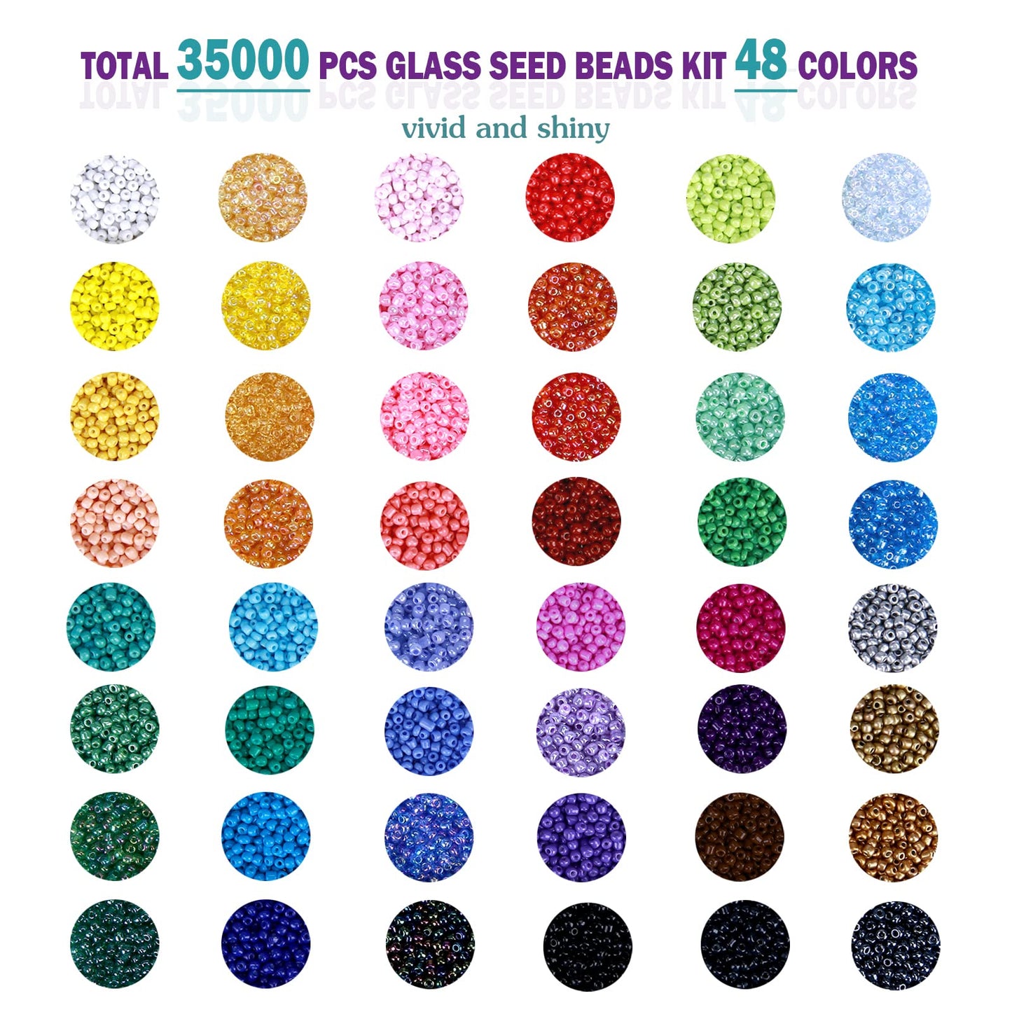 3MM Bracelet Beads Kit for Bracelets Making, 35000pcs Seed Beads Small Glass Beads 8/0 Rainbow Beads Set with Letter Beads Elastic String Charms for Crafts (48 Colors)