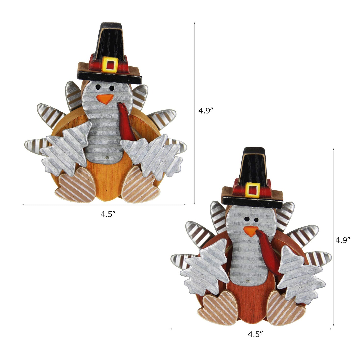 2 Pack Thanksgiving Turkey Decorations, Wooden Turkey Figurines Table Decor for Office Bedroom Kitchen, Indoor Harvest Fall Decorations for Home