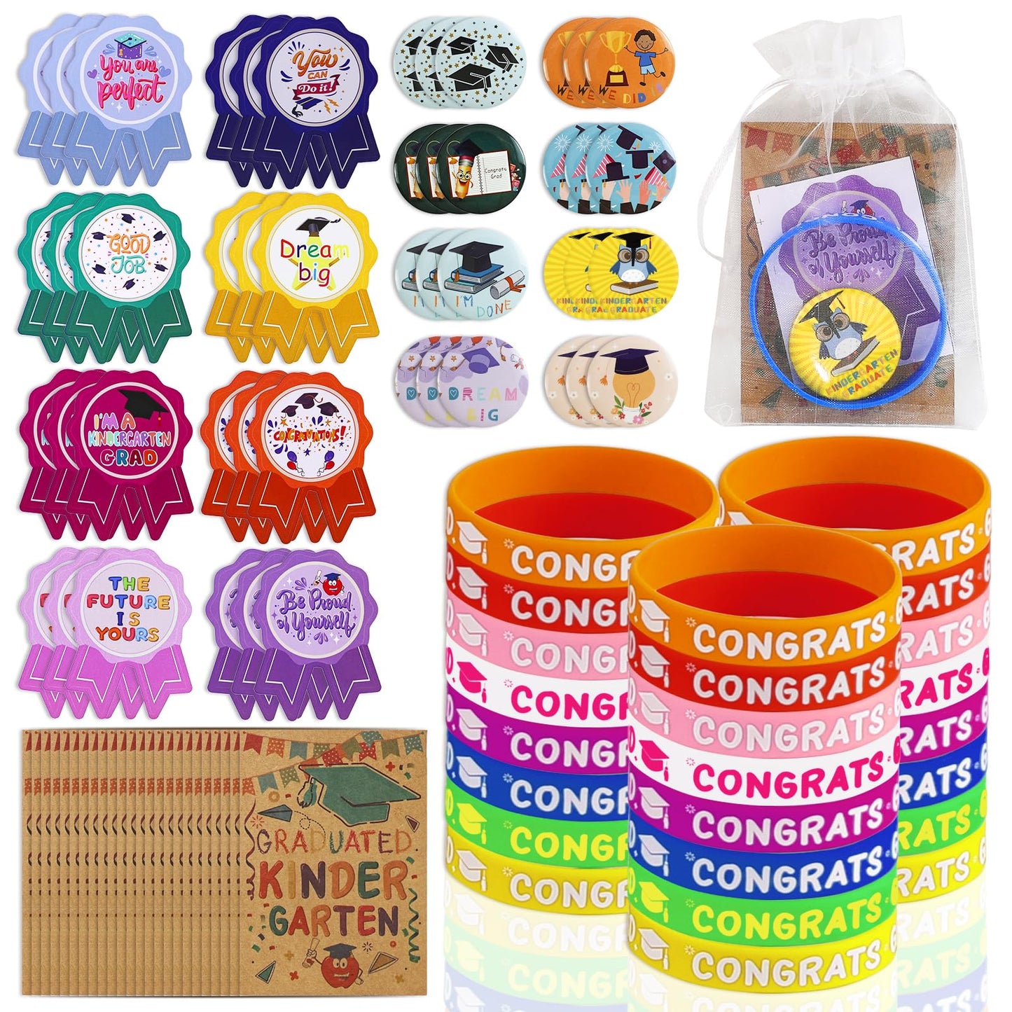 fethwoin 120Pcs Kindergarten Graduation Gifts for Boys and Girls, Congrats Grad Kinder Graduation Gifts 2026, Kids Grad Wristbands Pins Presents for Pre k Graduation Party Decorations Favors