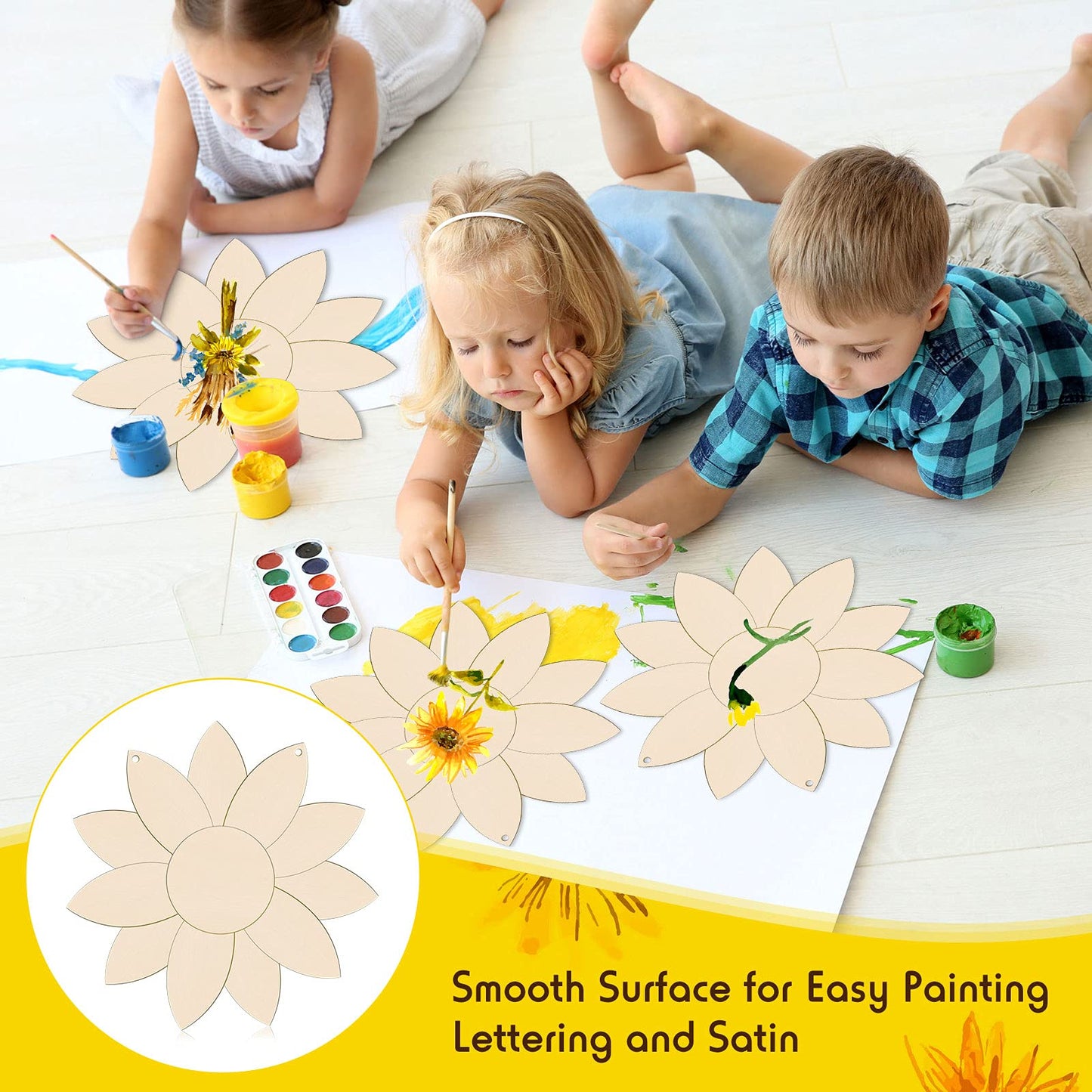 Unfinished Sunflower Wood Cutout Sunflower Sign Cutouts Sunflower Wood Door Hanger with 2.2 Yards Natural Rope for DIY Painting Hanging Welcome Sign Spring Summer Home Decoration (4)