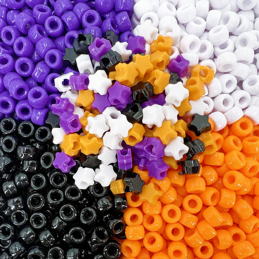 MIIIM 1000PCS 6x9mm Halloween Pony Beads Bulk, 8 Styles Purple Orange White and Black Kandi Beads for Bracelets Making Kit, Hair Braids Crafts for Jewelry Making (Halloween B)