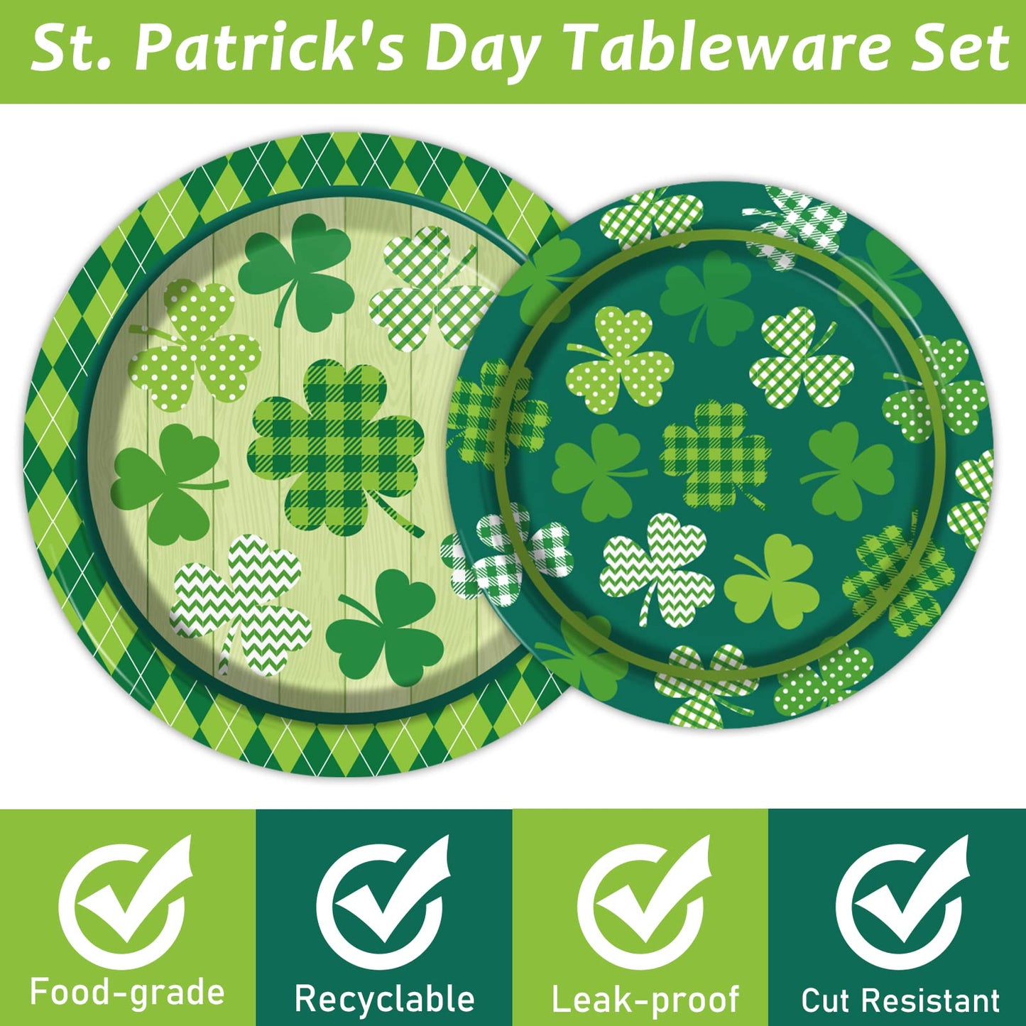 96 Pcs St. Patrick’s Day Tableware Set Lucky Green Shamrock Plates Irish Festival Party Plates St. Patrick’s Day Plates and Napkins Paper Plates Napkins Forks for 24 Guests