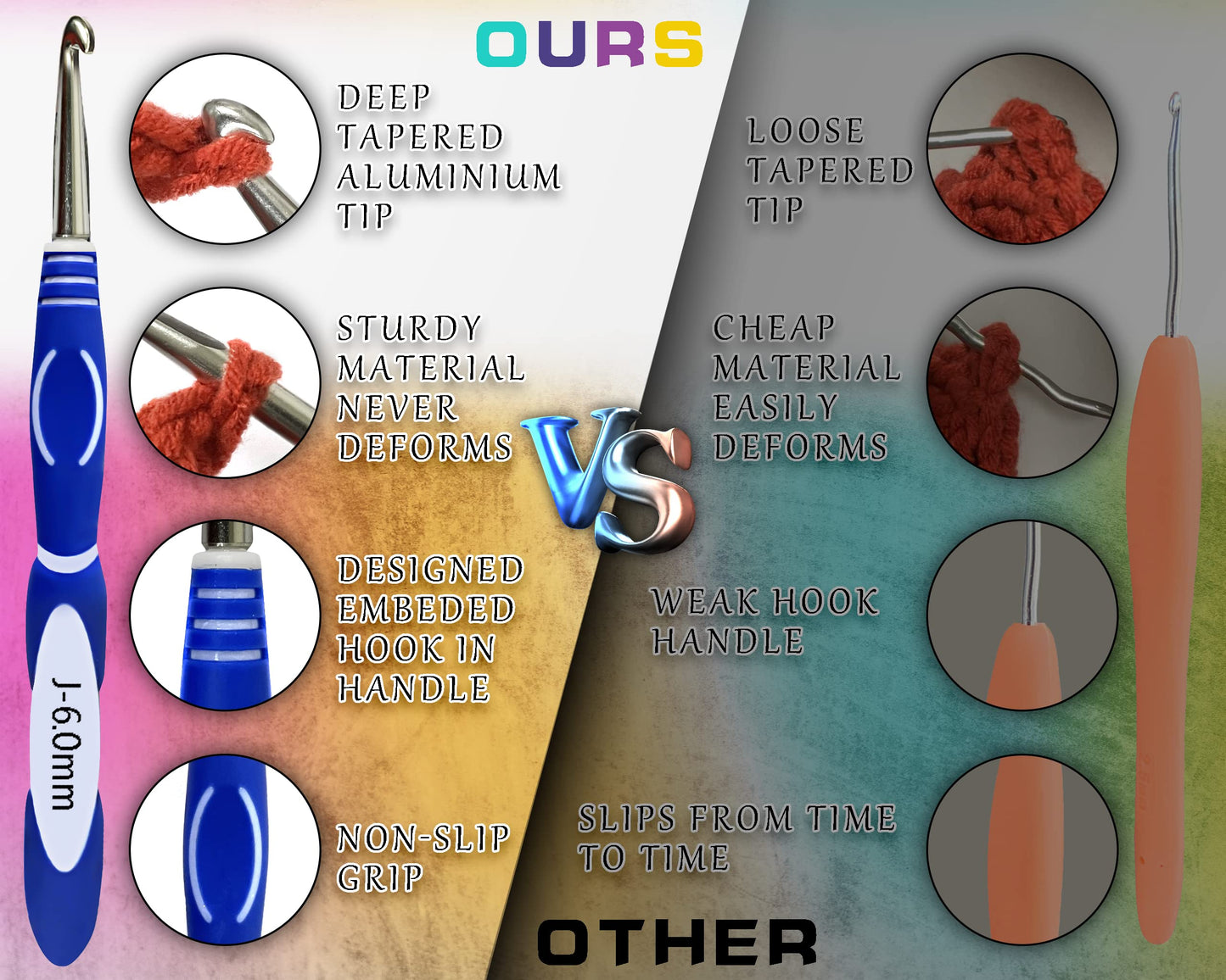 LOOEN 61Pcs Ergonomic Crochet Hooks Set, 22size (0.75mm-10mm), with Case for Arthritic Hands, Extra Long Crochet Needles, Nice Gift (Pink)