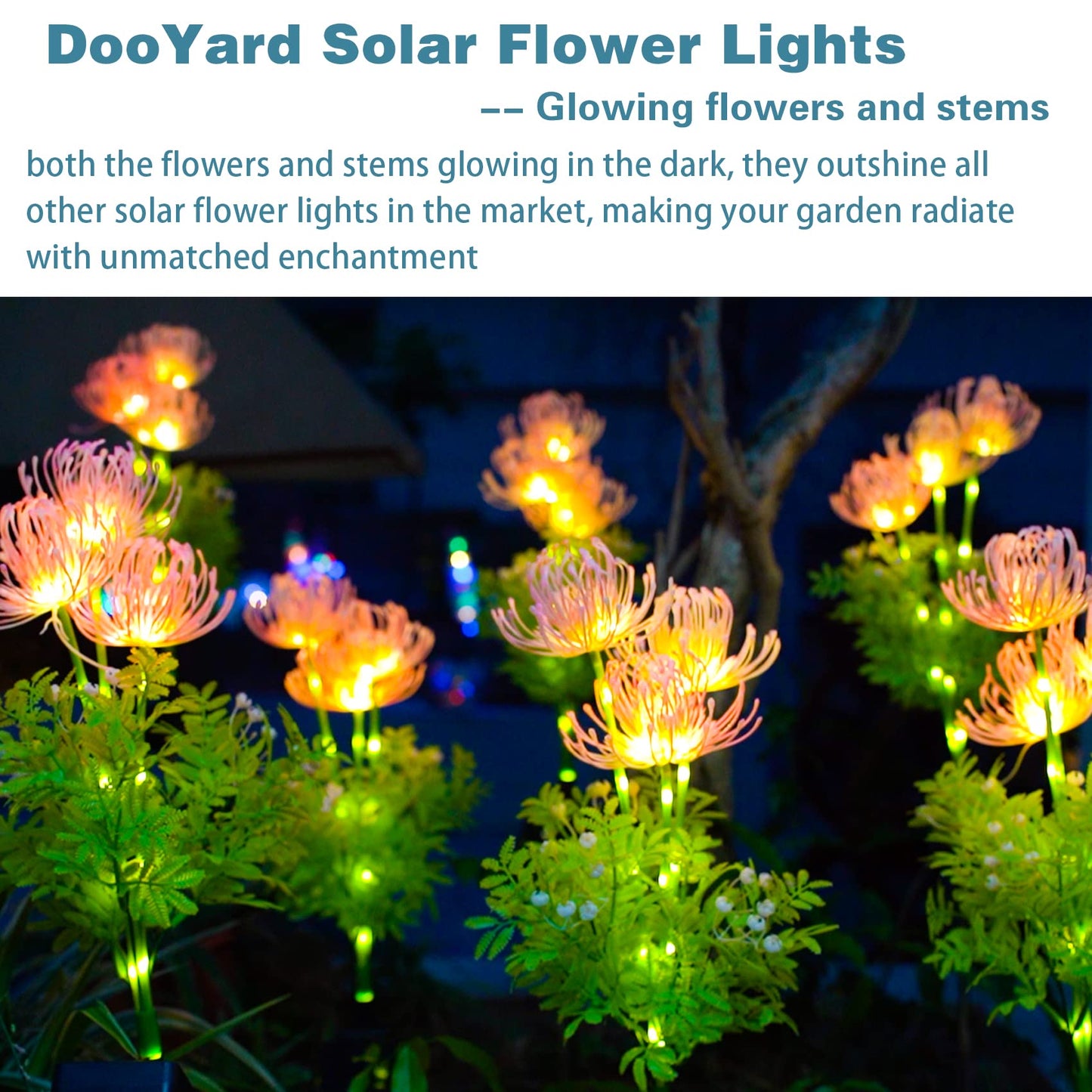 DooYard Solar Garden Lights, Solar Flowers Lights with Glowing Flowers & Stems, Upgraded Solar Panel, Solar Lights Outdoor for Garden Decoration,Yard Decor and Gift for Mother (2 Pack)