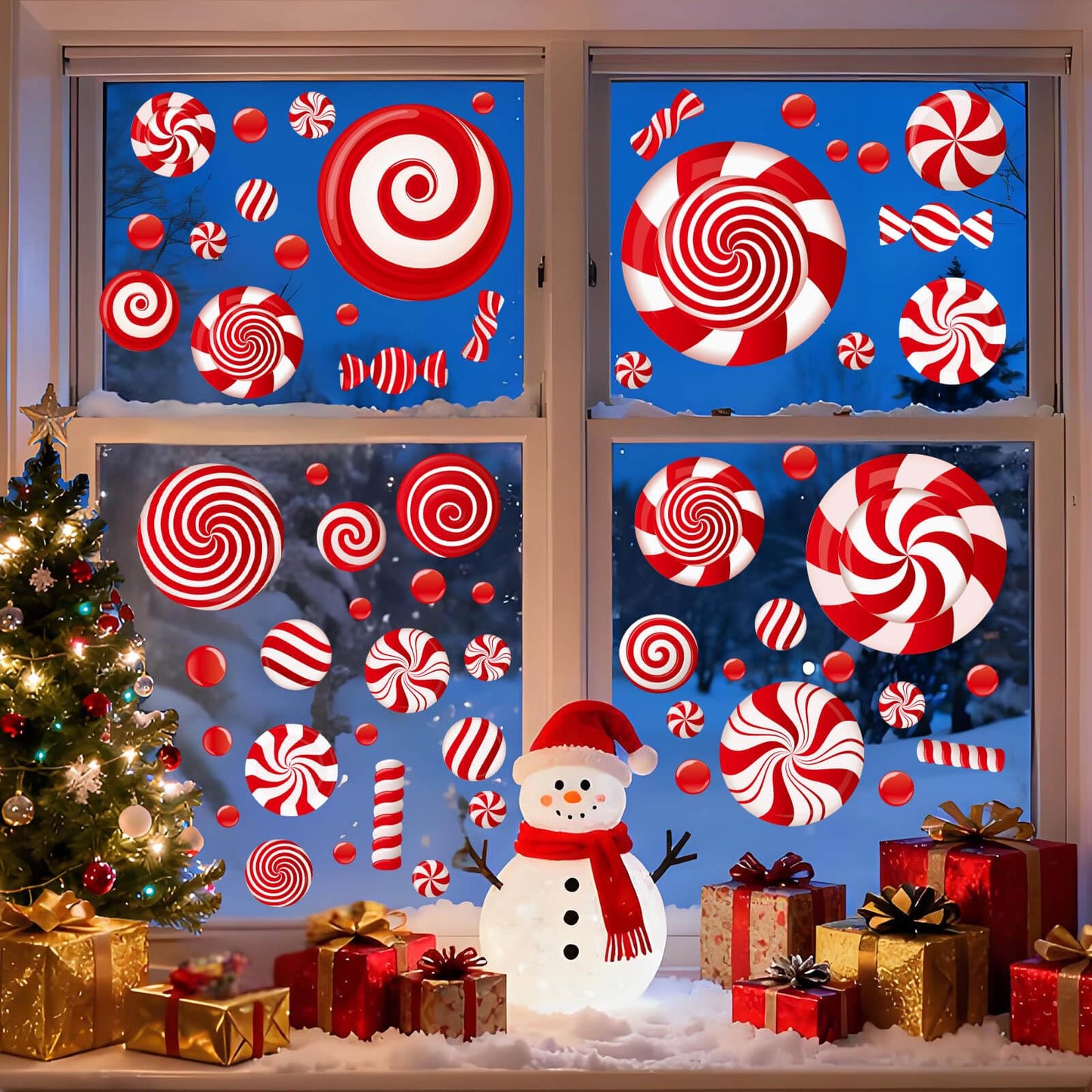 Candy Cane Christmas Window Clings Decorations, Winter Window Decal Stickers, Xmas Gift for Kids, Candyland Christmas Decor, 9 Sheets
