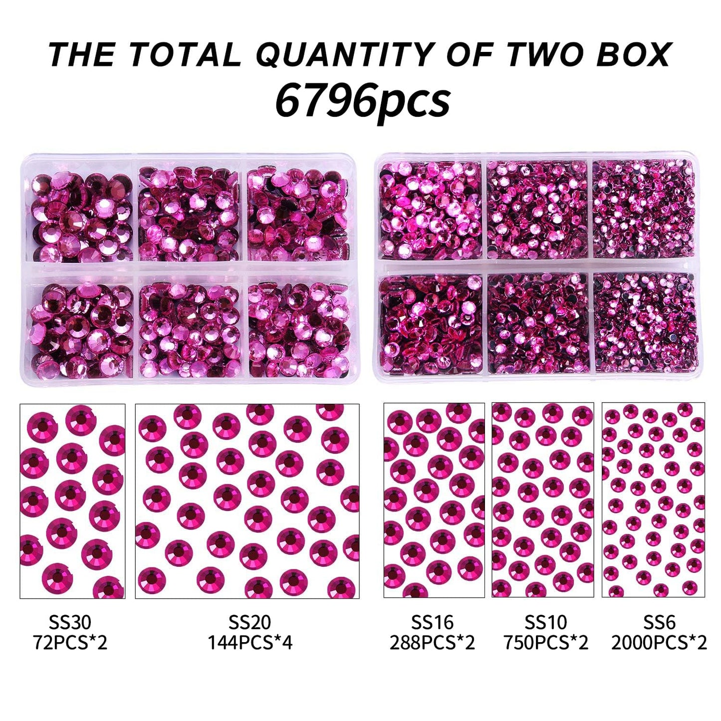 MEIBITE 6796PCS Light rose Hotfix Rhinestones Crystal Stones Glass for Fabric Clothes Shirts Sparkly Flat Back Round with Tweezers and Picking Pen (SS6~SS30 Set)