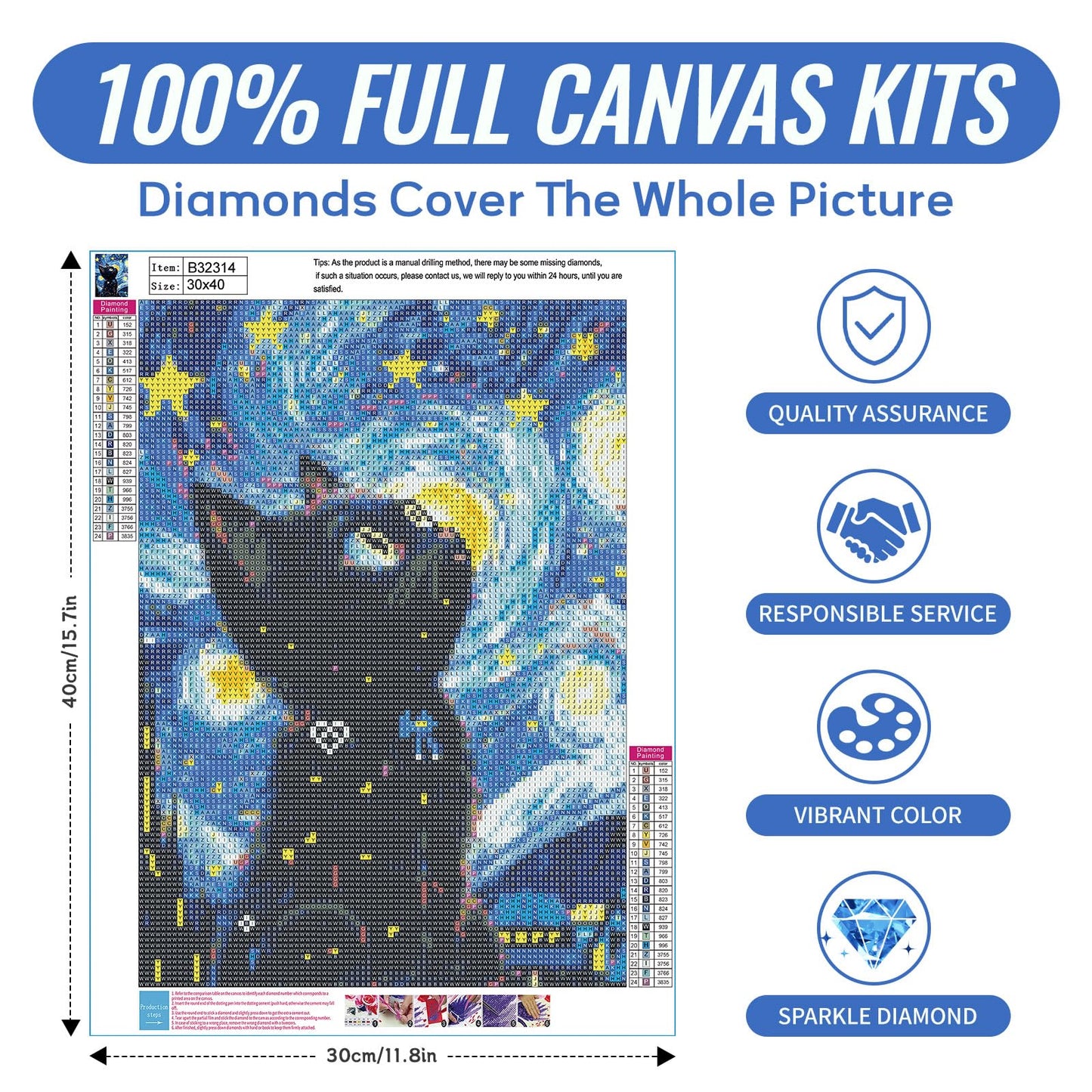 Yunnuo DIY 5D Diamond Painting Kits, Black Cat Diamond Art Kits for Adults, Full Drill Diamond Dots Gem Paintings Canvas for Beginners, Perfect for Festival Home Wall Decor 12x16inch (Starry Night)