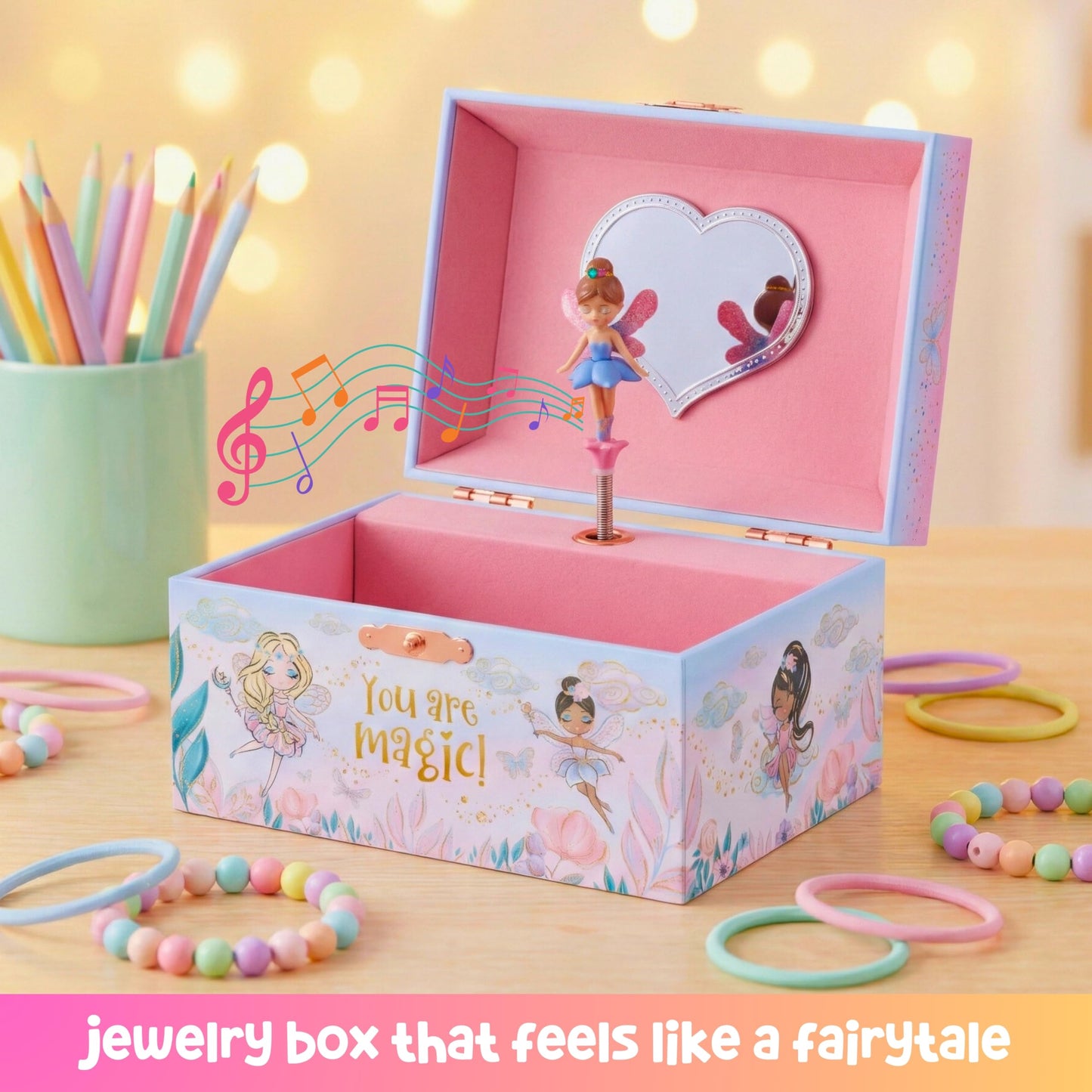 Giggle & Honey Musical Fairy Jewelry Box for Girls - Kids Music Box with Spinning Fairy and Mirror, Princess Birthday Gifts for Little Girls, Childrens Jewelry Boxes for Ages 3-10 - 6 x 4.7 x 3.5 in