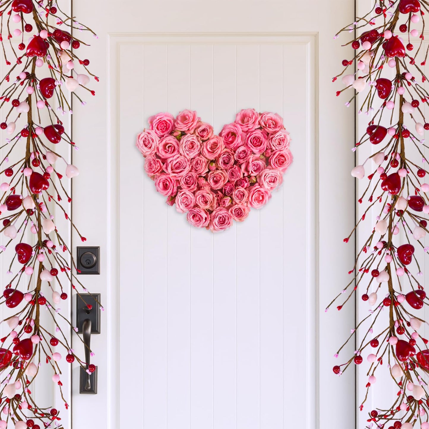 5.2 Ft Artificial Valentine's Day Garland Red Pink Heart and Berry Garland for Valentine Party Holiday Wedding Fireplace Mantel Shelf Front Door Decor Dinner Table Centerpiece