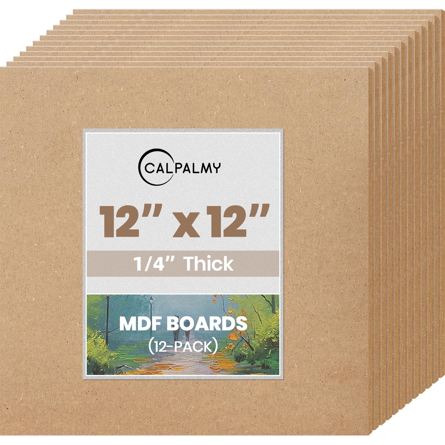 CALPALMY 12-Pack MDF Board 1/4 Inch Thick 12" x 12" Unfinished Wood Panels, 6mm Thick Medium Density Fiberboard Wood Boards for Crafts, Painting, Carpentry, Engraving, Interior Design, and More