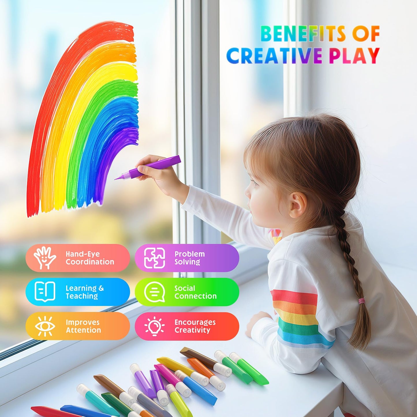 HBorna 48 Pcs Suncatcher Paint Pens Stained Glass Paint Pigment Window Art Pens Suncatcher Paint Crafts Sets (10ML Each,24 Colors)