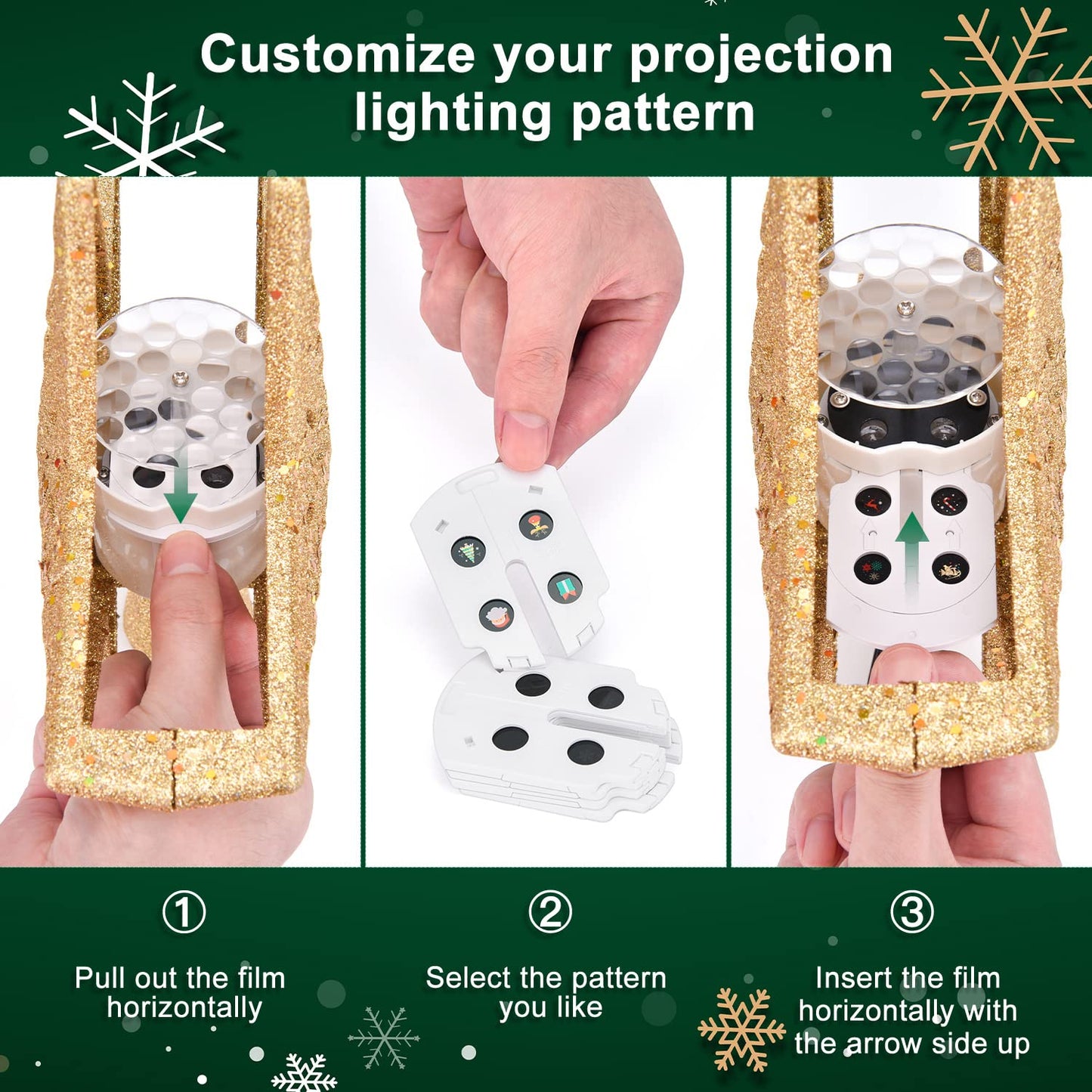 Kesfitt Christmas Tree Topper Golden Lighted with 6 Projection Modes,Christmas Tree Star Built-in LED Rotating Lights, 3D Glitter Dynamic Projection for Xmas Party Holiday Decorations