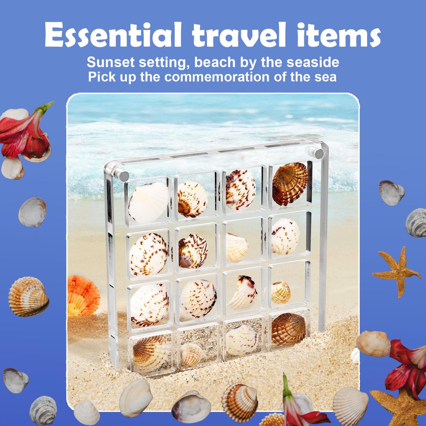 Artlunar 16 Grids Square Clear Acrylic Shadow Boxes Mini Seashell Collection Display Box Shell Display Cases