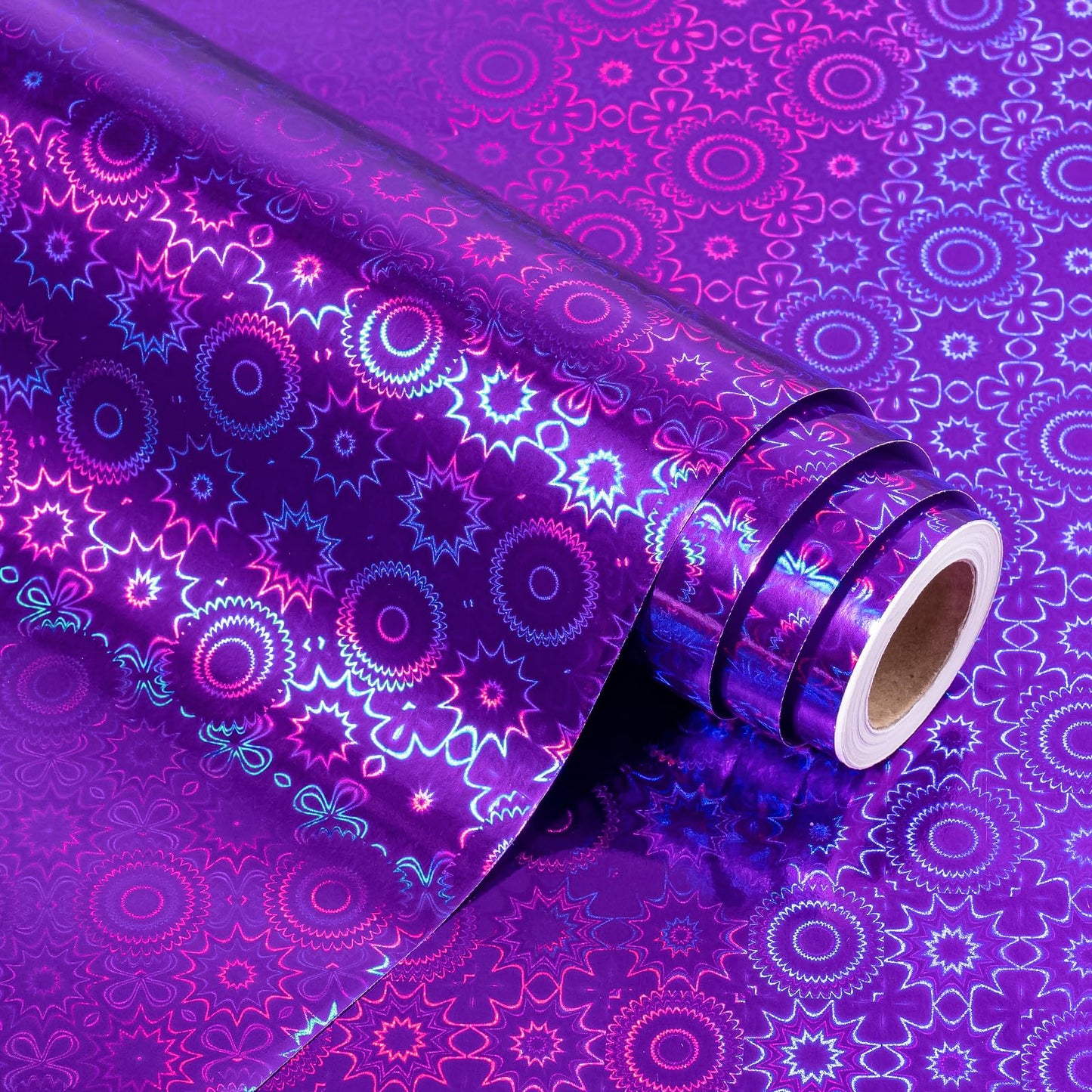Purple Wrapping Paper Roll - Mini Roll - 17 Inch x 16.5 Feet - Dark Purple Metallic Holographic Wrapping Paper for Halloween, Fall Party, Birthday, Wedding, Baby Shower