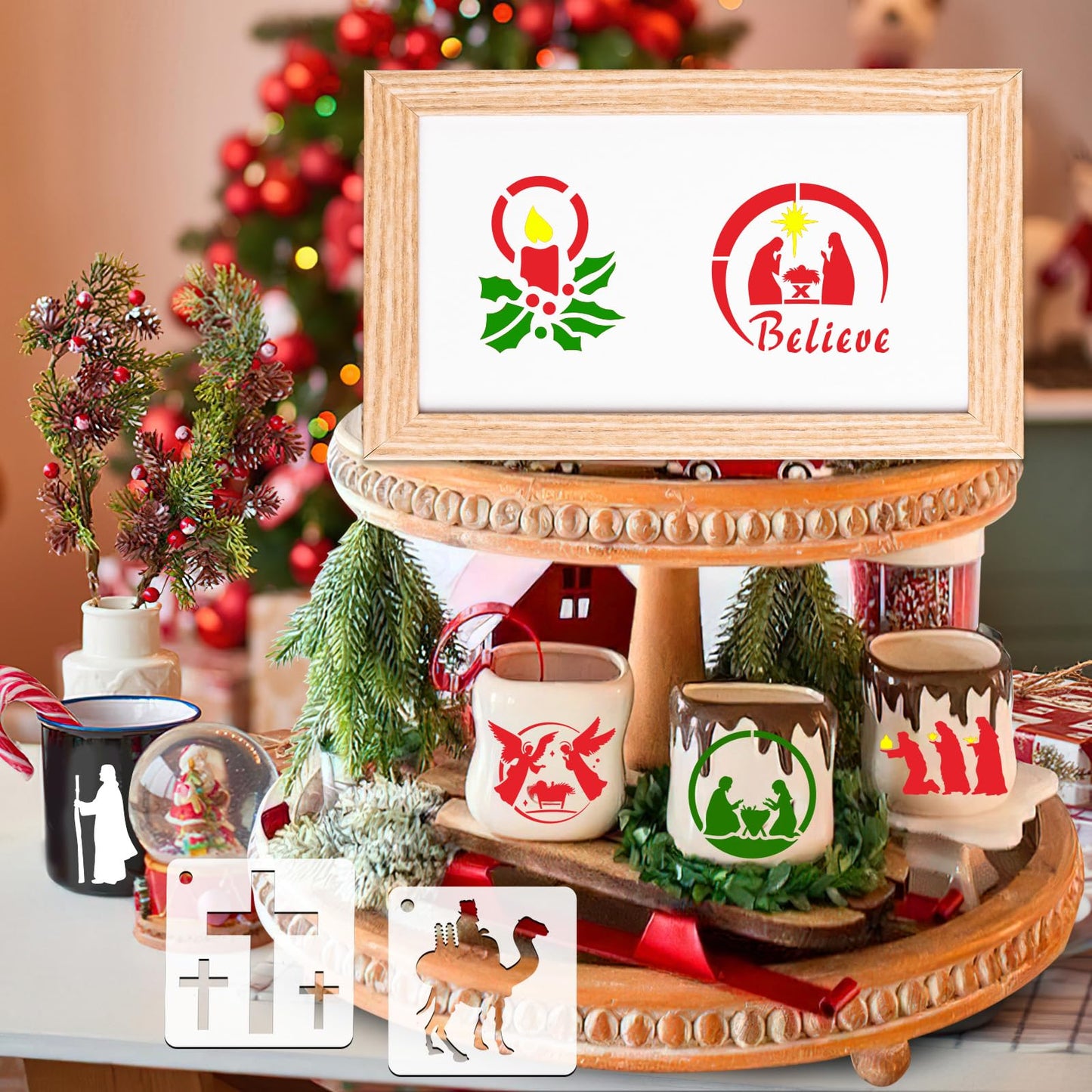 JULMELON Christmas Stencils - 20 Pcs Reusable Nativity of Jesus & Religious Scene Stencils for Painting on Wood, Fabric & Canvas