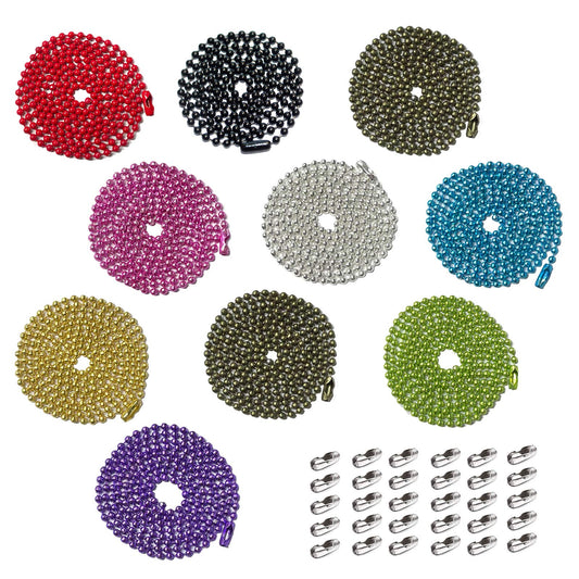 10pcs 28inch Stainless Steel Ball Bead Chain Ten Colors with 30 Pieces Matching Connectors 2 mm Diameter Ball Chain for Hanging Christmas Ornament Jewelry Findings Key Chain Tags Craft Projects