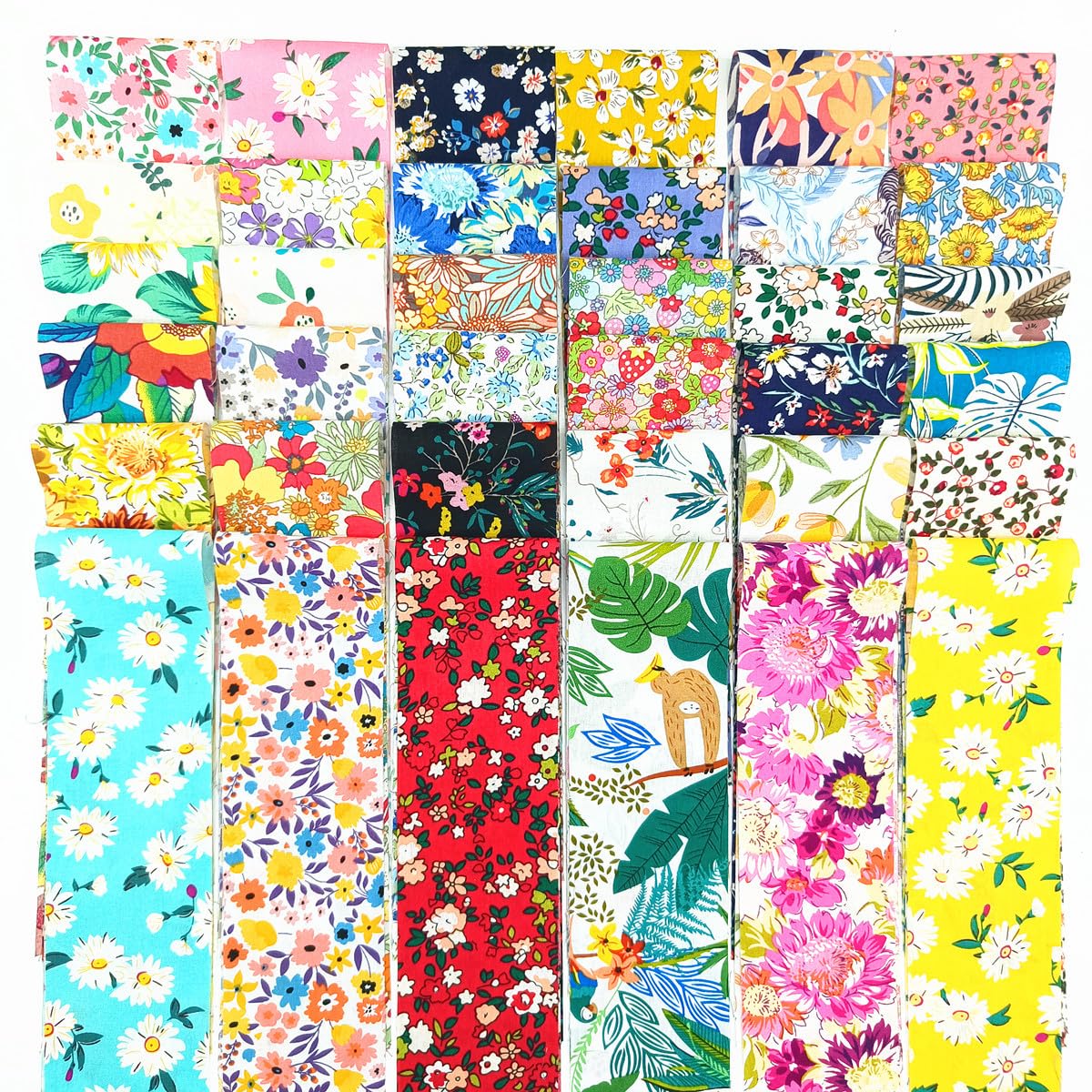 7Pcs 20" x 20" Cotton Fabric DIY Making Supplies Quilting Patchwork Fabric Fat Quarter Bundles DIY for Quilting Cotton Patchwork Cushions (Flowers, 2.4" x19")