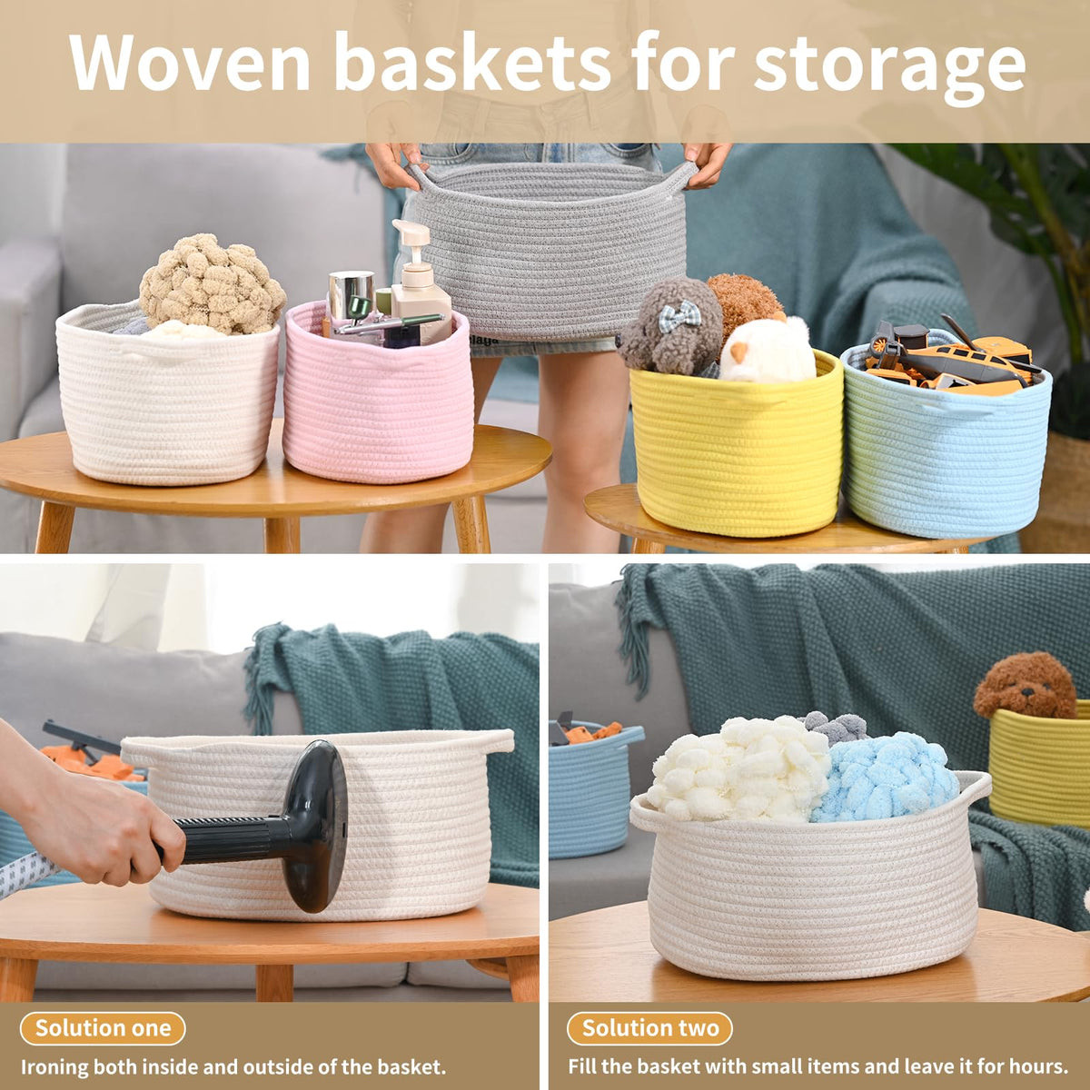 Happyiren Medium Woven Cotton Rope Basket, Empty DIY Gift Basket for Burr