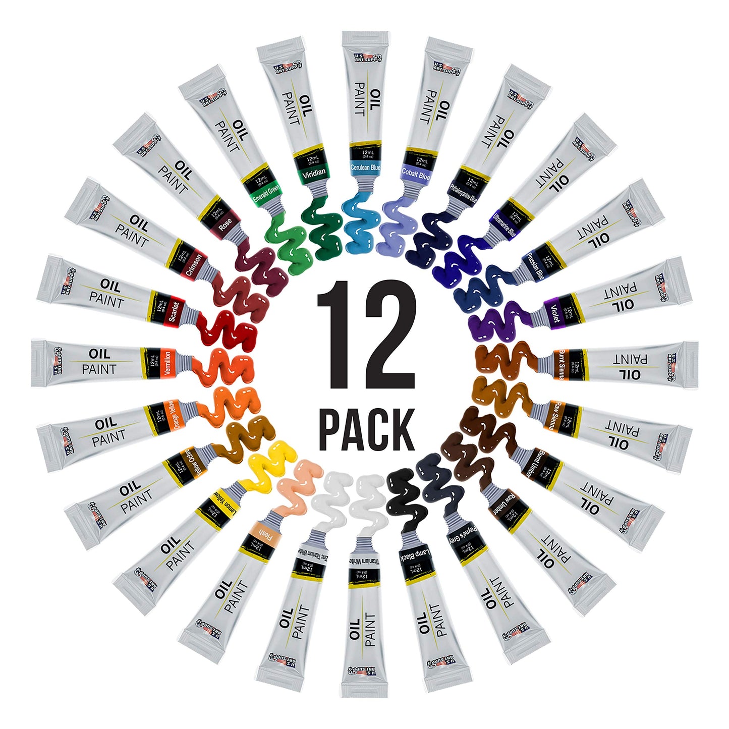 24 Color Oil Paint Set – 12ml Tubes With Vibrant Colors for Artists of All Levels – Blendable, Long-Lasting Paints With Smooth Consistency for Canvas, Wood, and Other Art Surfaces
