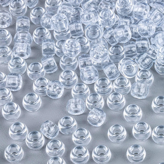 1000+ Pcs Pony Beads Bulk - Sukh 6x9 mm Plastic Bracelet Crystal White Clear Beads for Bracelets Making, Hair Braids, DIY Crafts, Key Chai Making, Home Decor