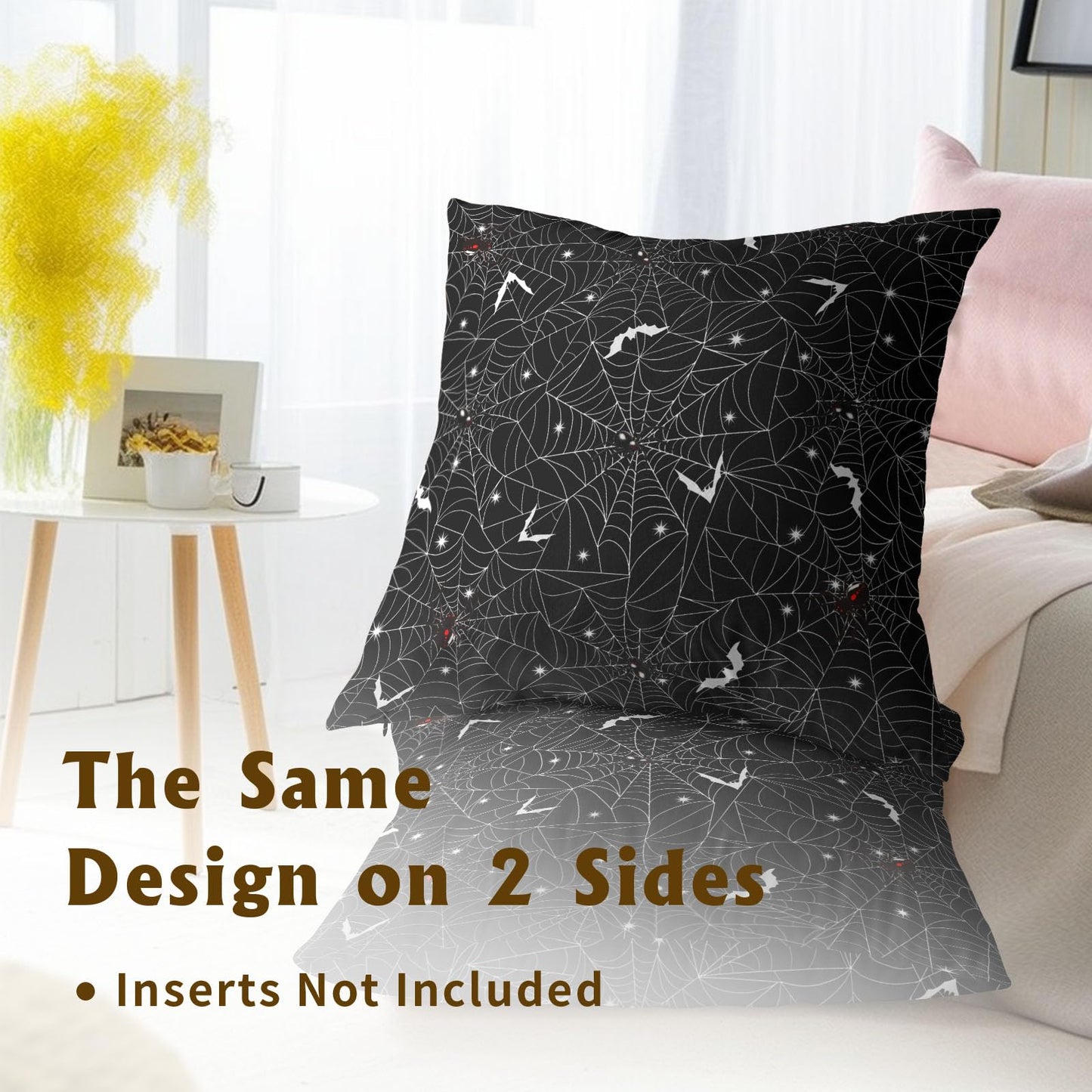 Halloween Spider Web Throw Pillow Covers 18X18 Inches Set of 2 White Bat Pillowcase Soft Cotton Square Cushion Covers for Home Sofa Bedroom Decoration