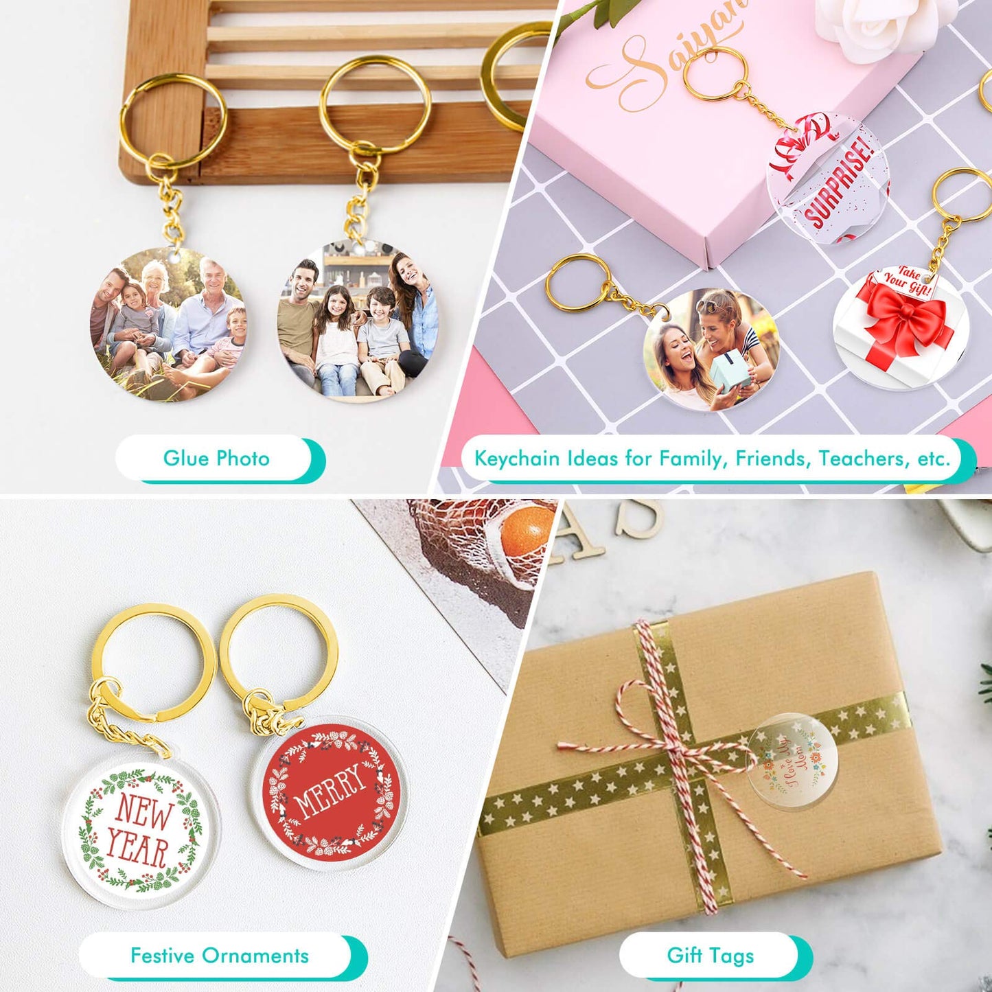 Acrylic Keychain Blanks, Audab 120pcs Blank Keychains for Vinyl Kit Including 30pcs Acrylic Discs, 30pcs keychain Tassels, 30pcs Gold Key chain Rings and 30pcs Jump Rings for DIY Keychain, Vinyl Craft